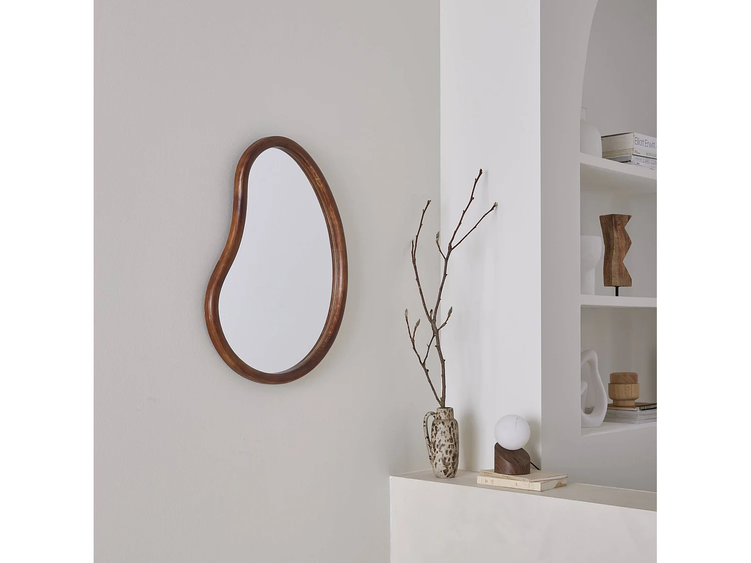 Espejo de madera de abeto decorativo de pared, 65cm nogal