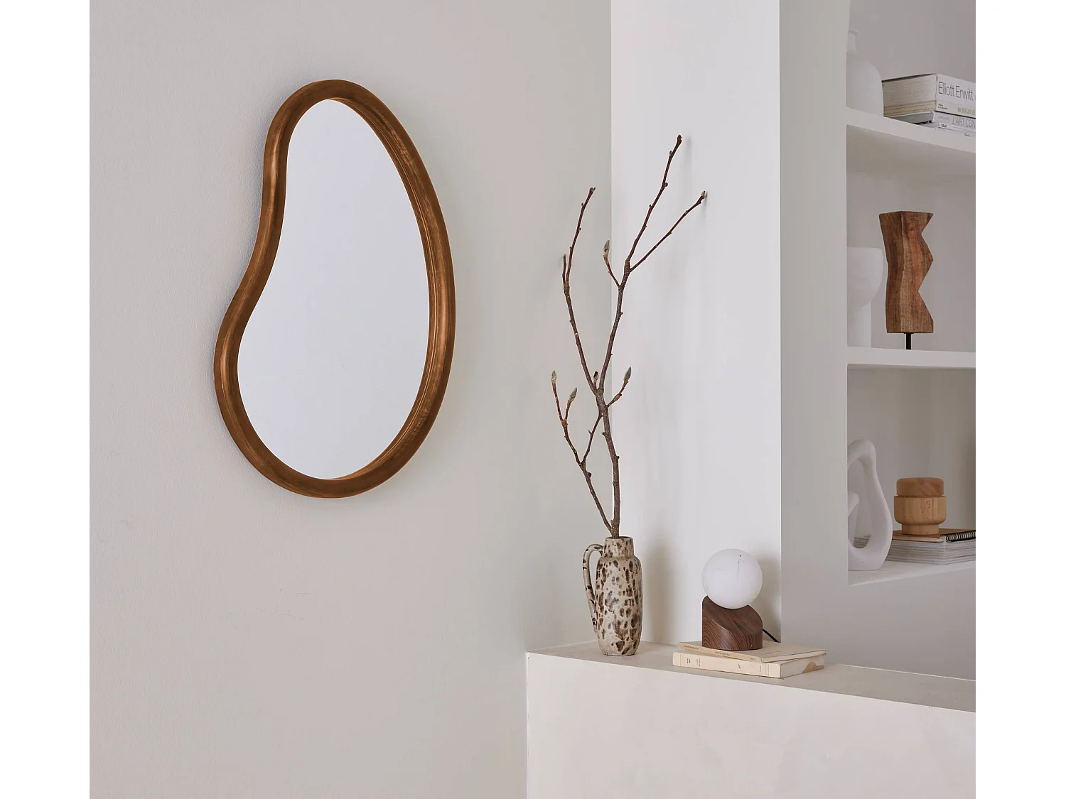 Specchio organico in legno di abete, 65cm, marrone