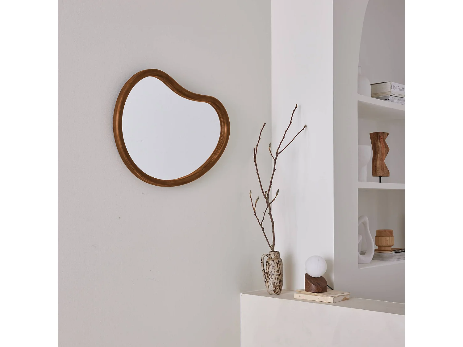 Specchio organico in legno di abete, 65cm, marrone