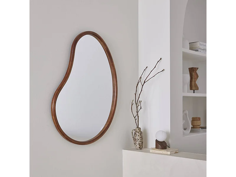 Miroir organique en bois de sapin 95cm épaisseur 3cm coloris noyer idéal entrée. chambre ou salle de bain