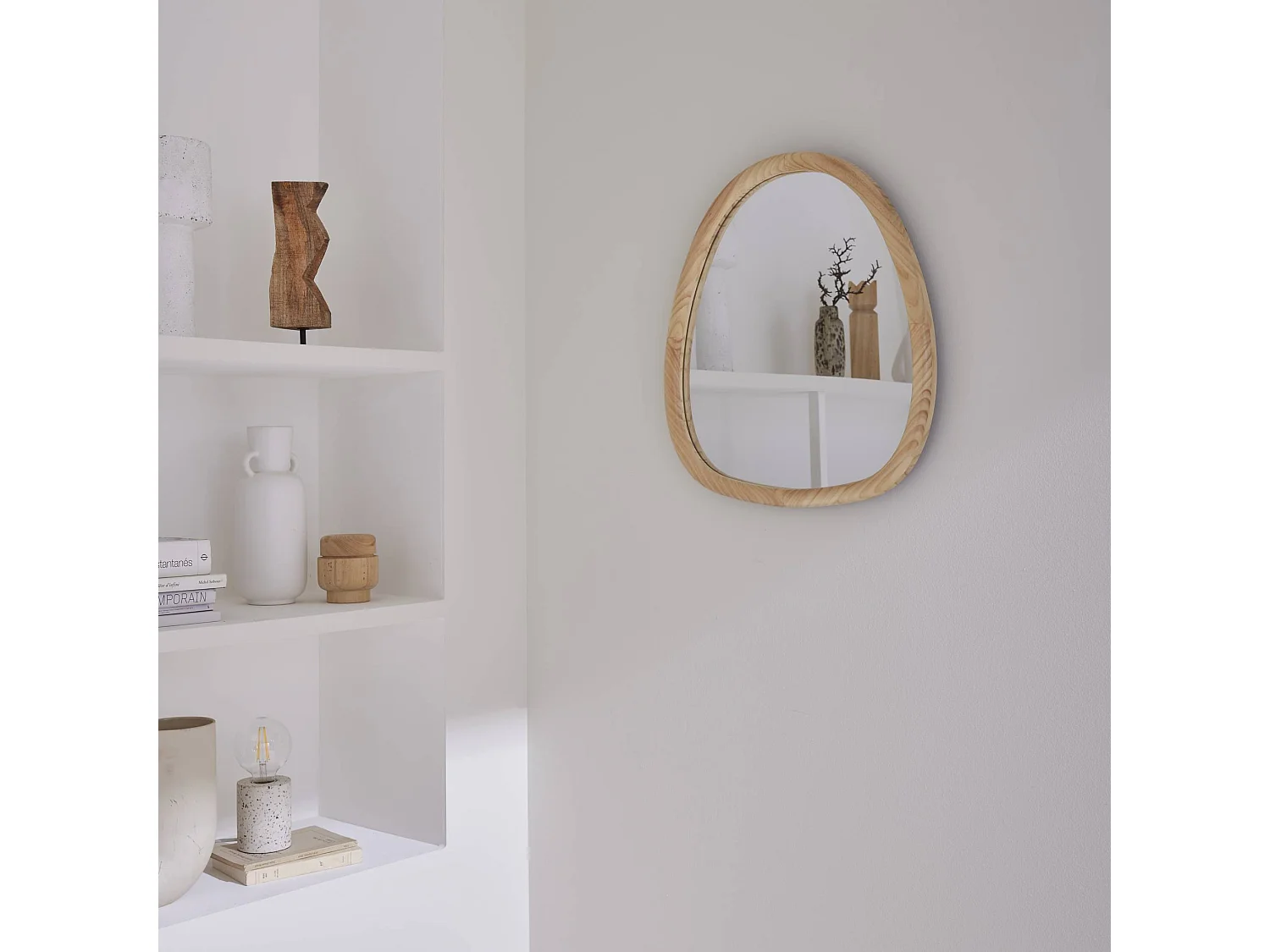 Miroir organique en bois de sapin 55cm couleur naturelle CHARLIE  L 55 x l 50 x E 3cm