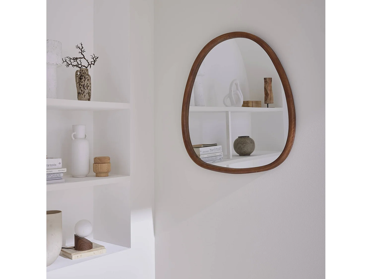 Espejo de madera de abeto decorativo de pared, 75cm nogal