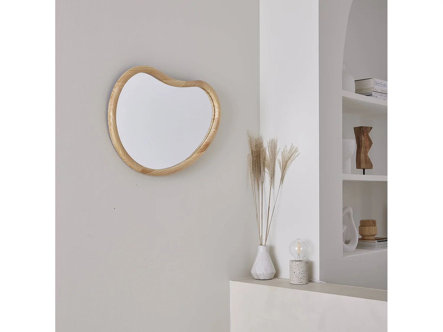 Specchio organico in legno di abete, 65cm, marrone naturale