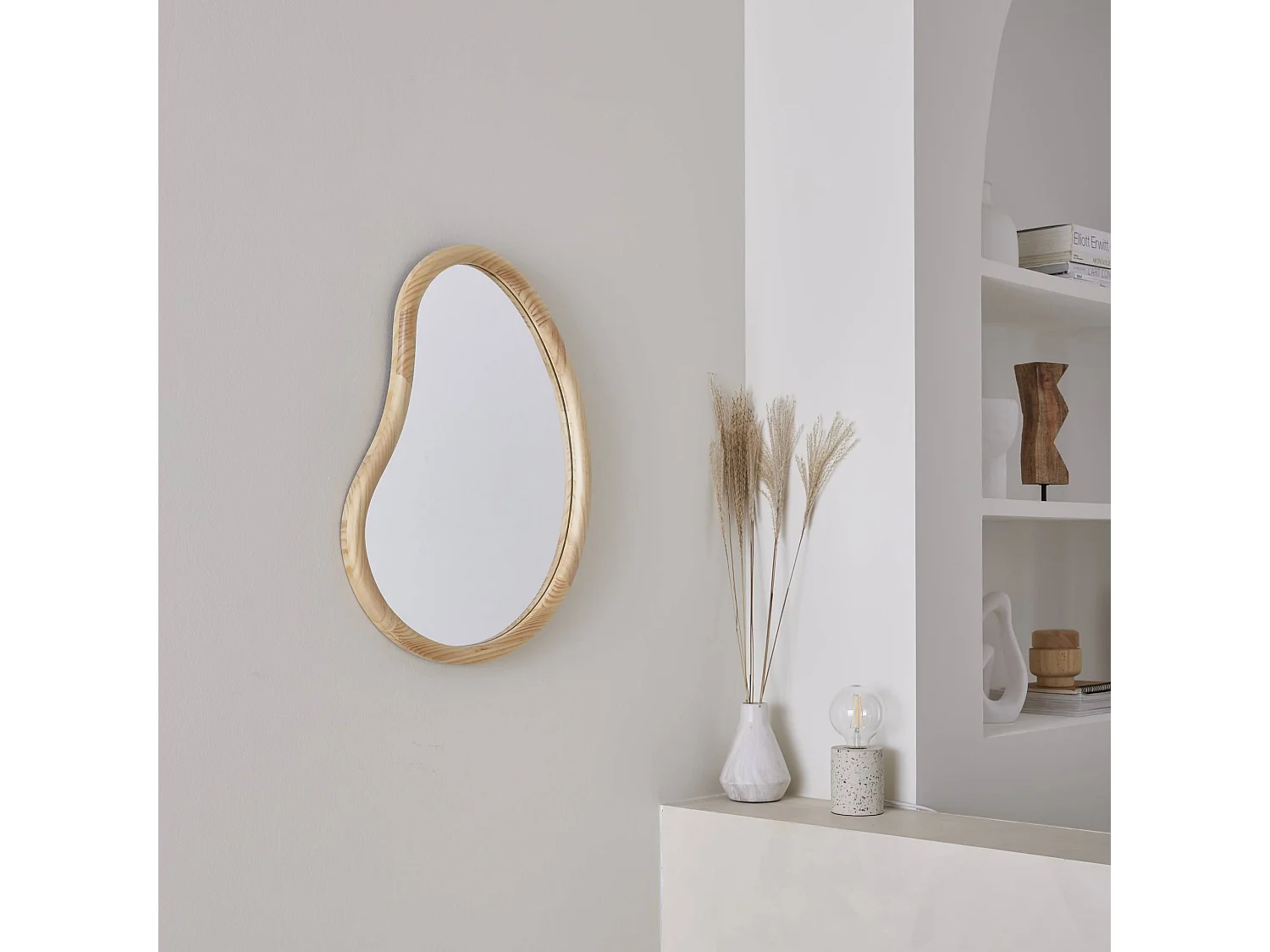 Espejo de madera de abeto decorativo de pared, 65cm natural