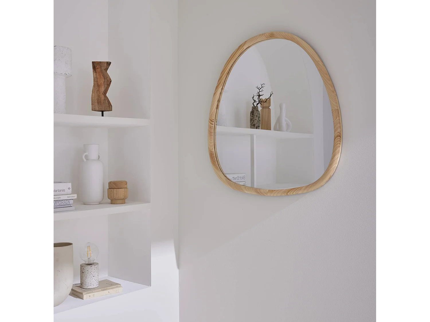 Espejo de madera de abeto decorativo de pared, 75cm natural