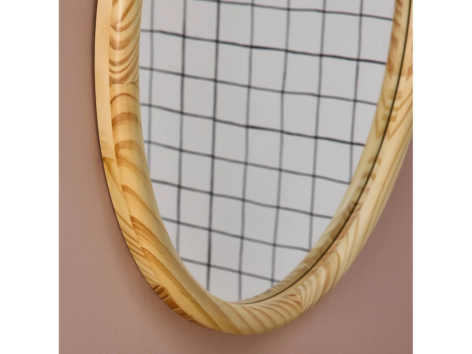 Espejo redondo de madera de pino decorativo de pared, 60cm natural