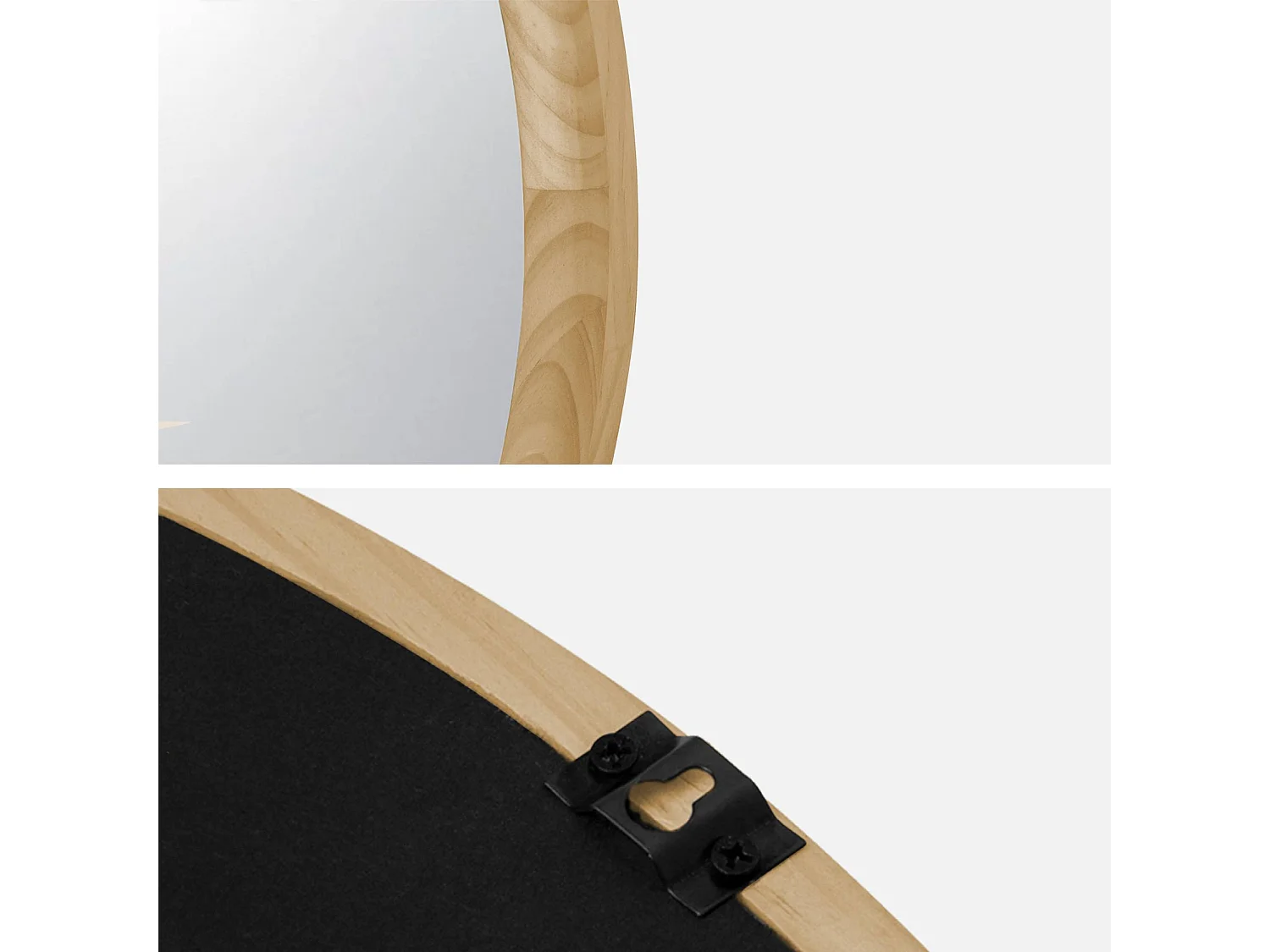 Espejo redondo de madera de pino decorativo de pared, 60cm natural