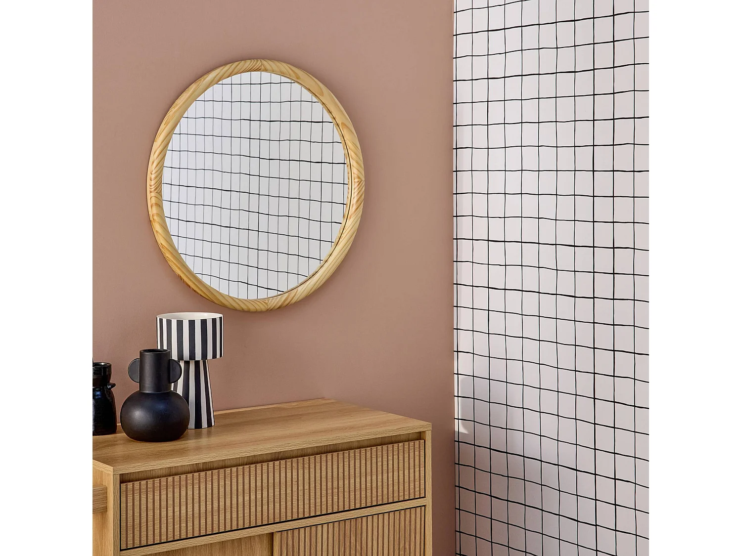 Miroir rond en bois de pin Ø60cm GEORGIA naturel