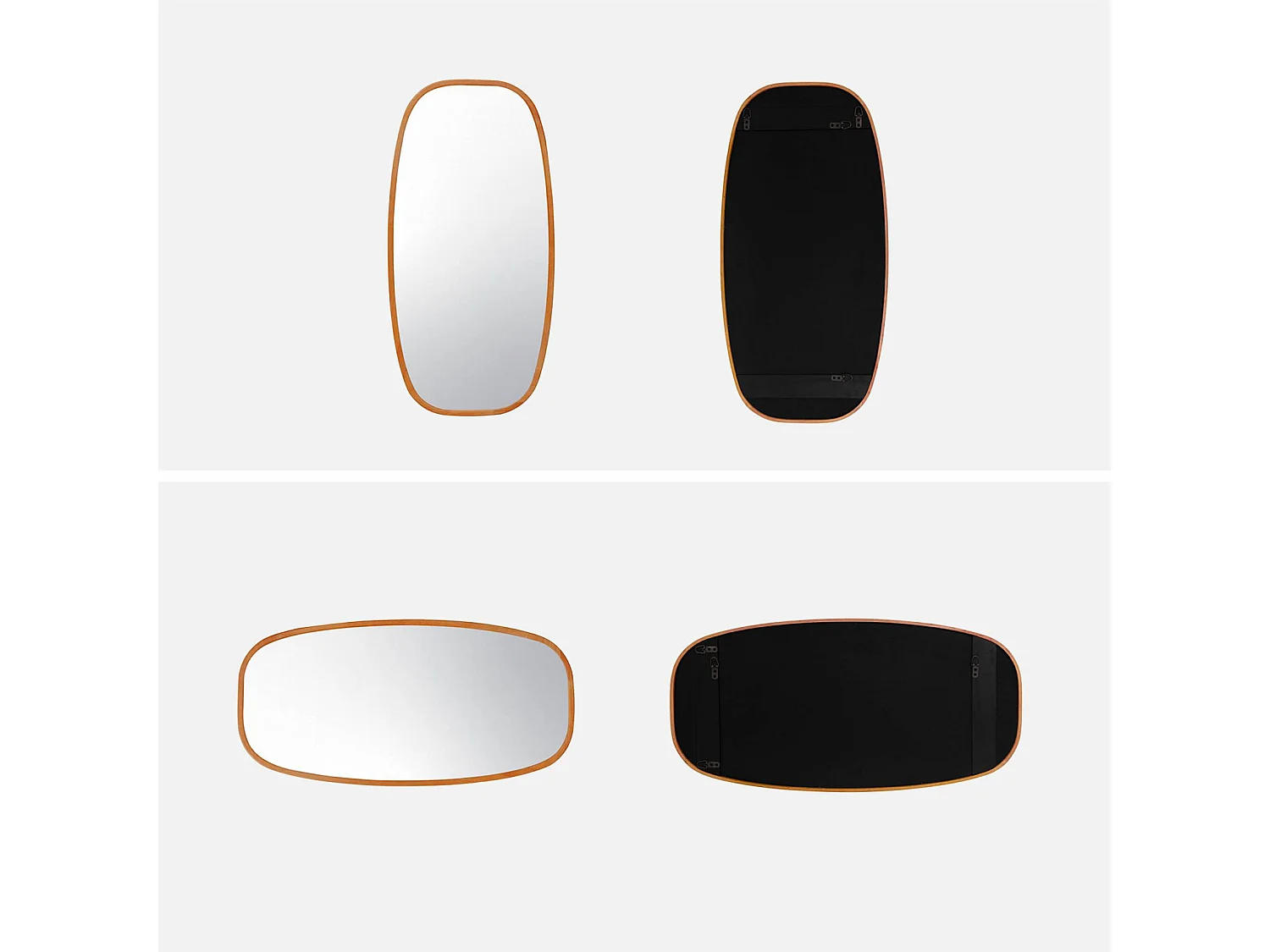 Miroir rectangulaire JAMIE en bois d'hévéa. bords arrondis. couleur bois clair. 80 cm