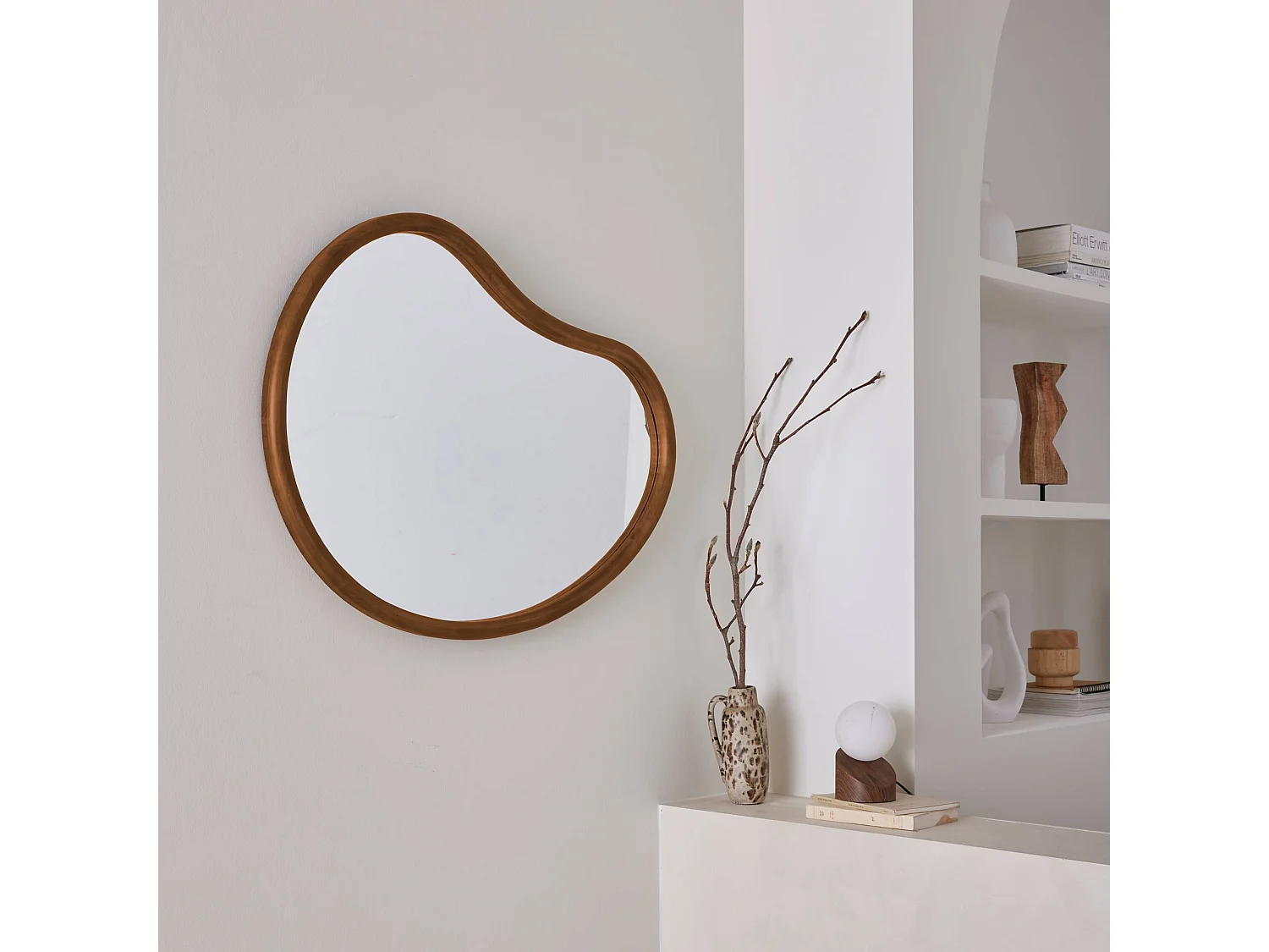 Espejo de madera de abeto decorativo de pared, 85cm nogal