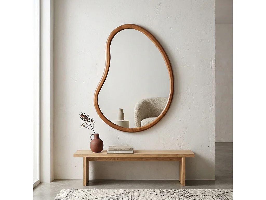 Espejo de madera de abeto decorativo de pared, 85cm nogal