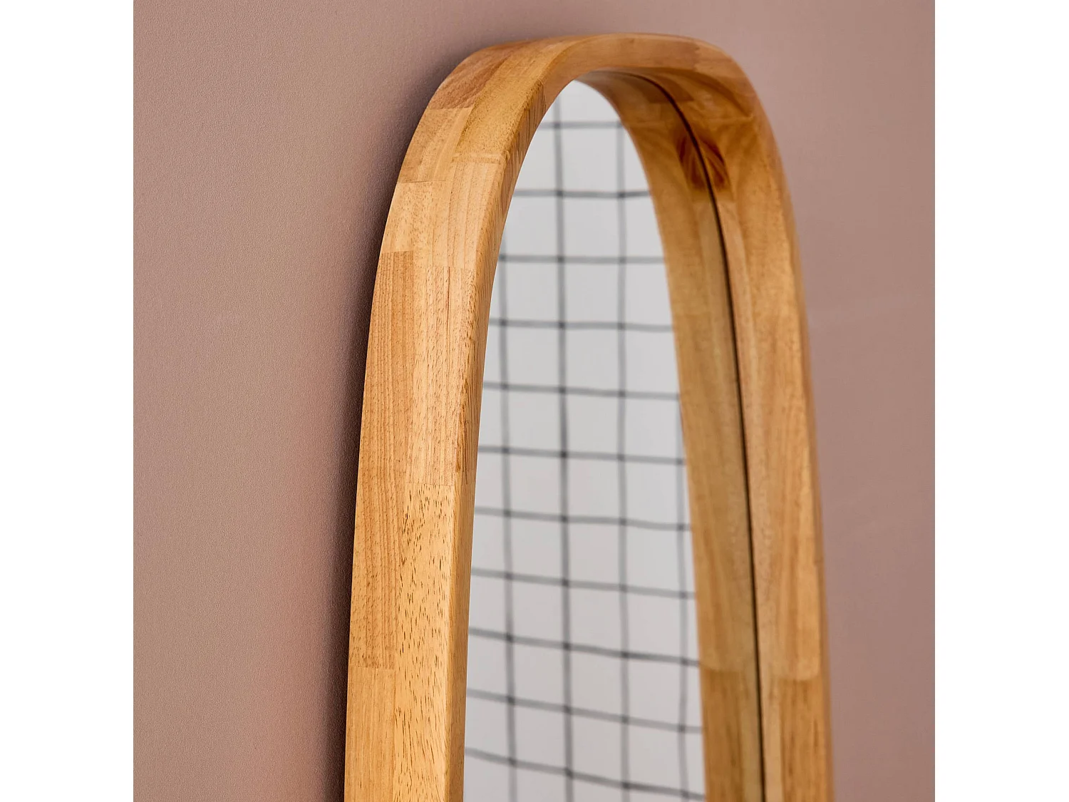 Miroir rectangulaire JAMIE en bois d'hévéa. bords arrondis. couleur bois clair. 120 cm