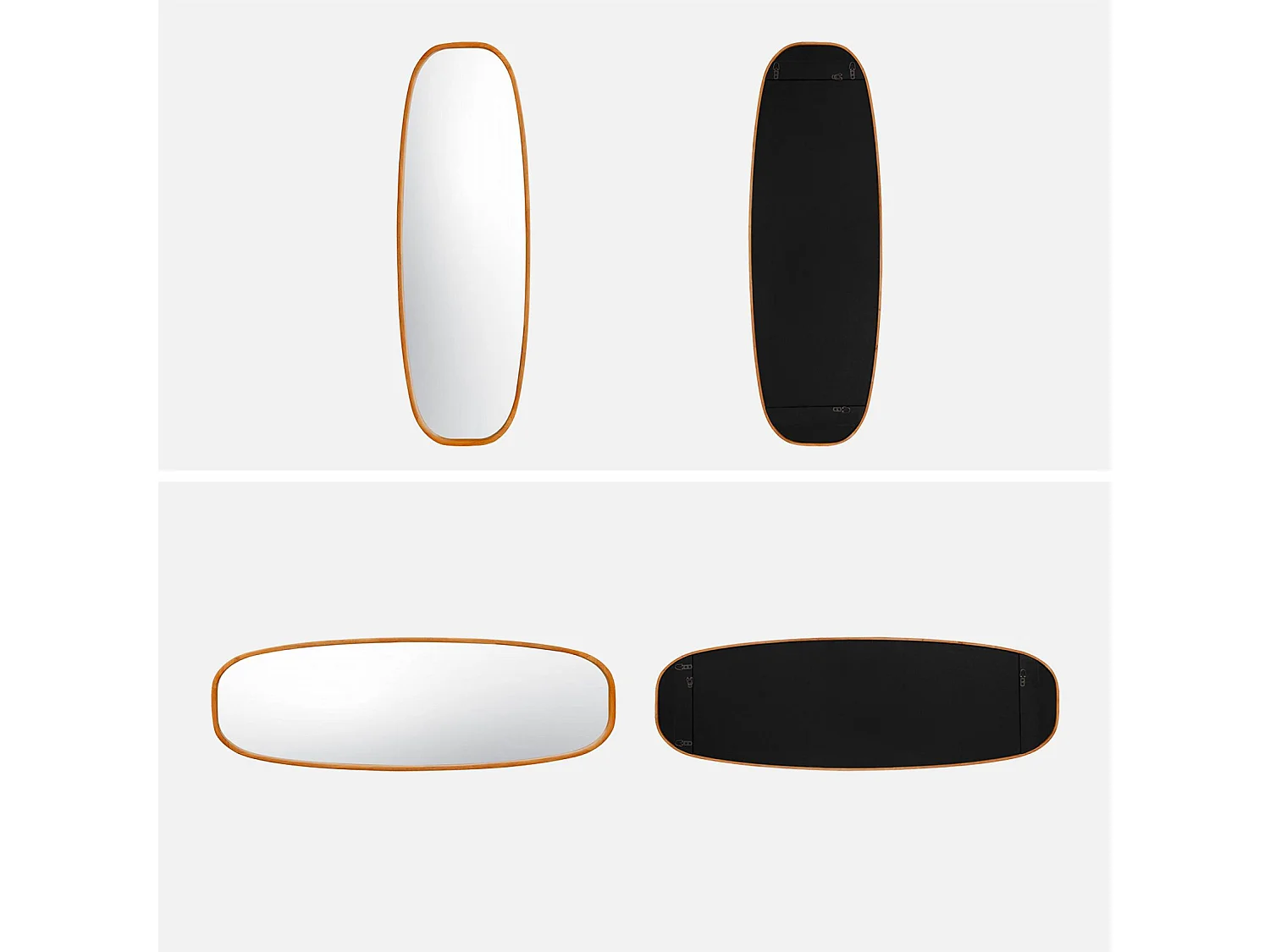 Miroir rectangulaire JAMIE en bois d'hévéa. bords arrondis. couleur bois clair. 120 cm