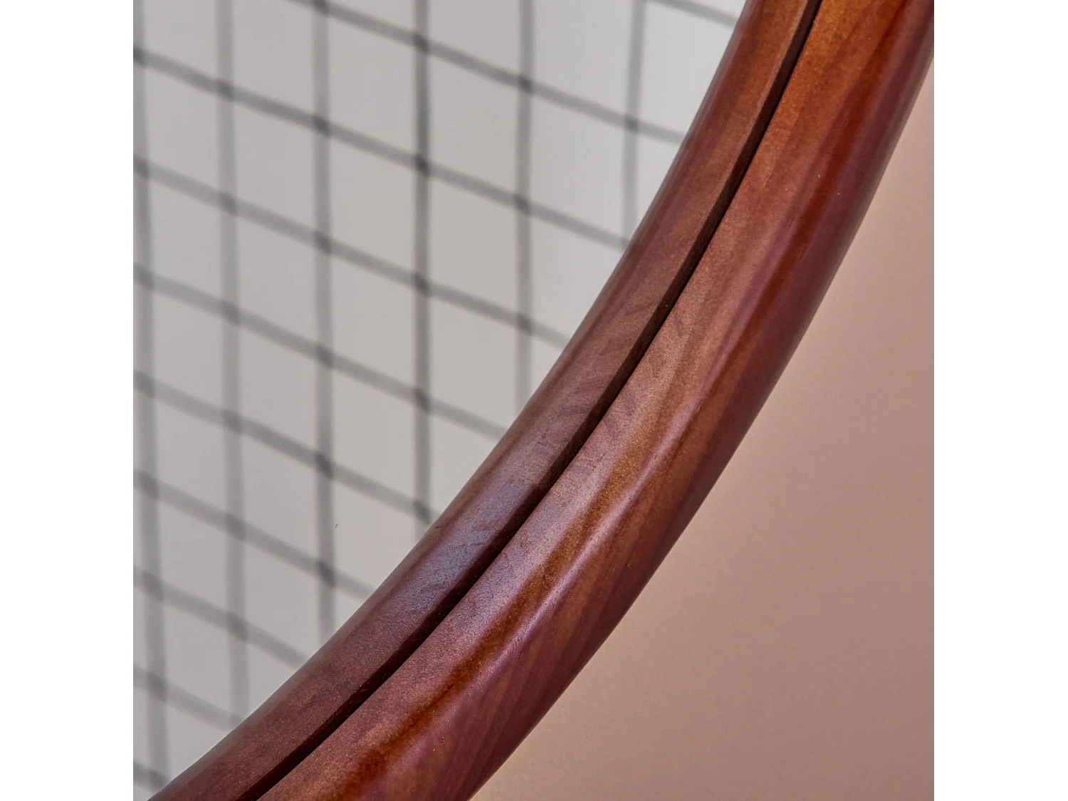 Espejo redondo de madera de pino decorativo de pared, 60cm nogal