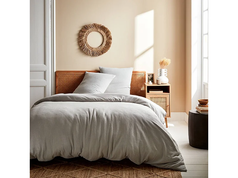 Ropa de cama de gasa de algodón gris claro, 2 plazas