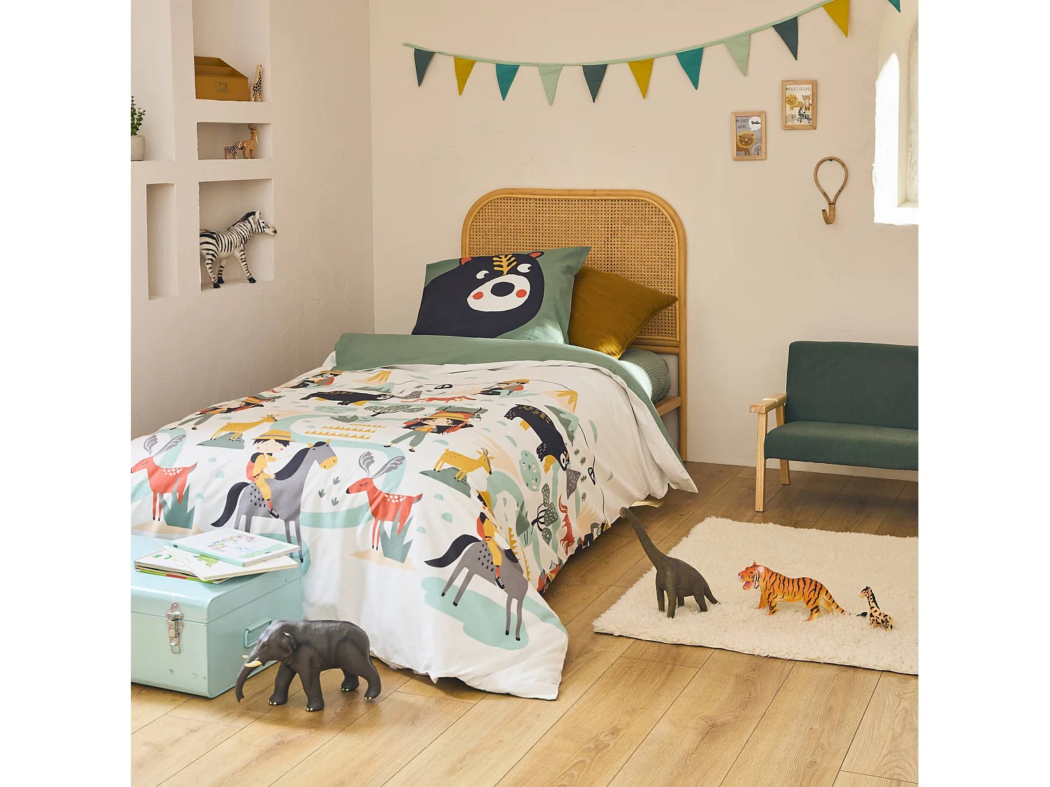 Set di biancheria da letto in cotone tema montagna savana, 140cm