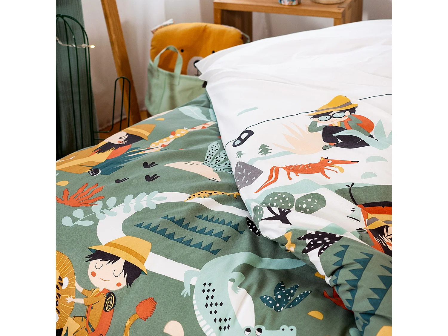 Set di biancheria da letto in cotone tema montagna savana, 140cm