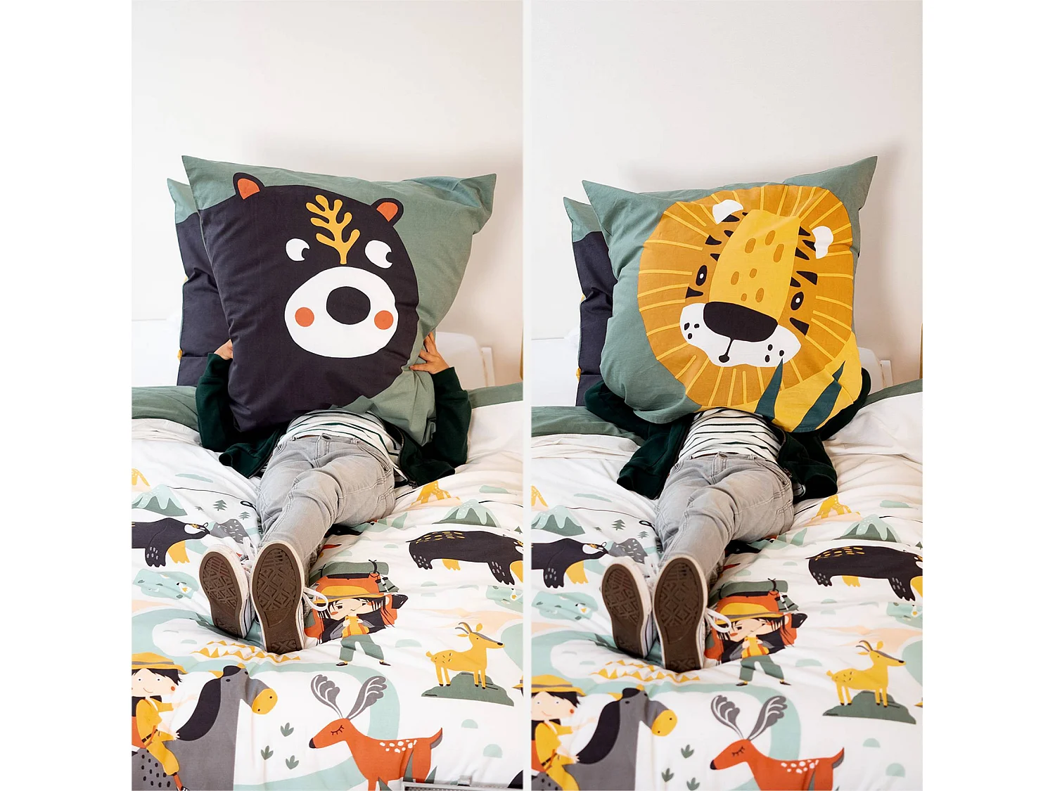 Set di biancheria da letto in cotone tema montagna savana, 140cm