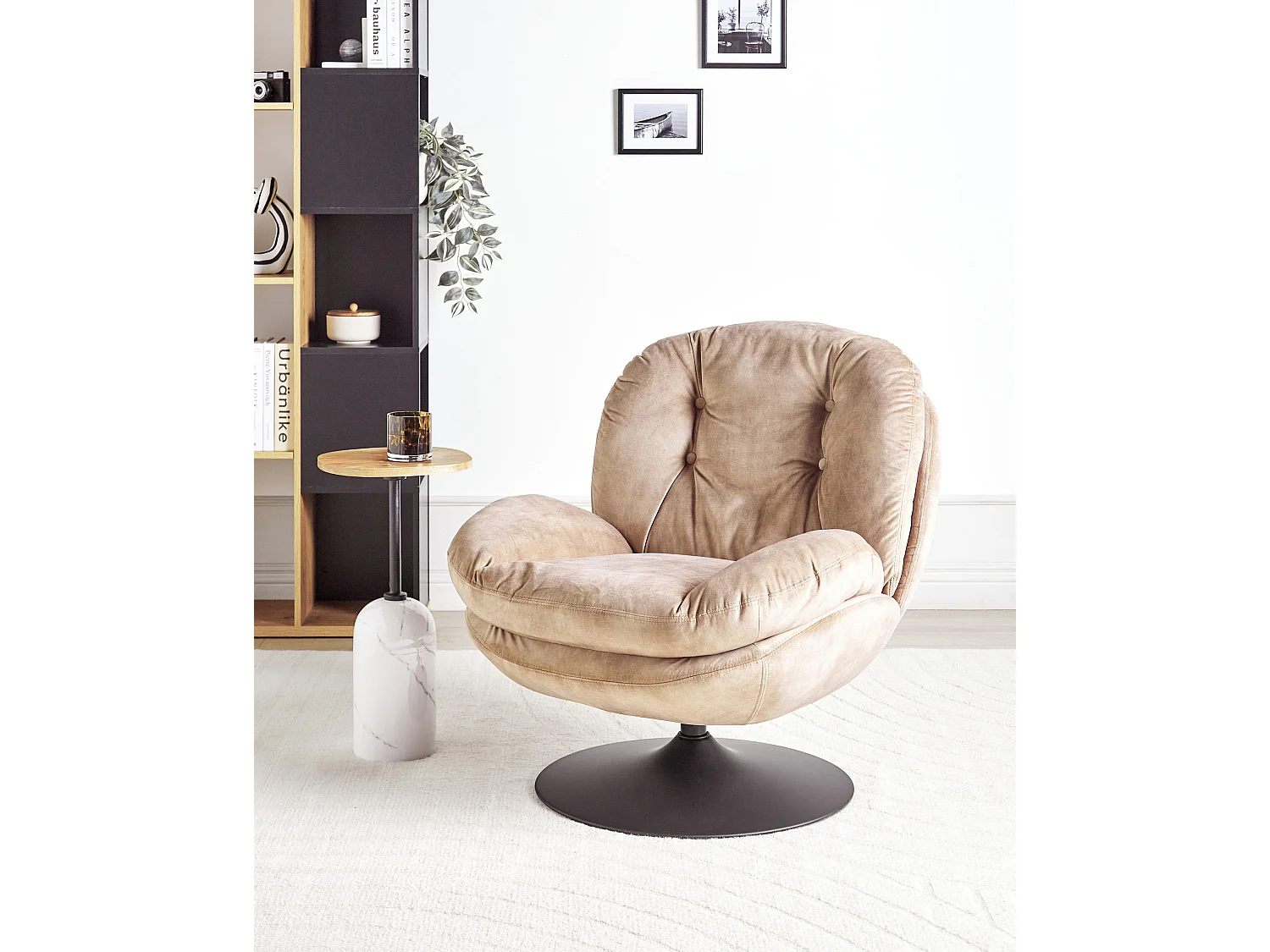 Poltrona girevole NOLVIK Velluto Beige sabbia