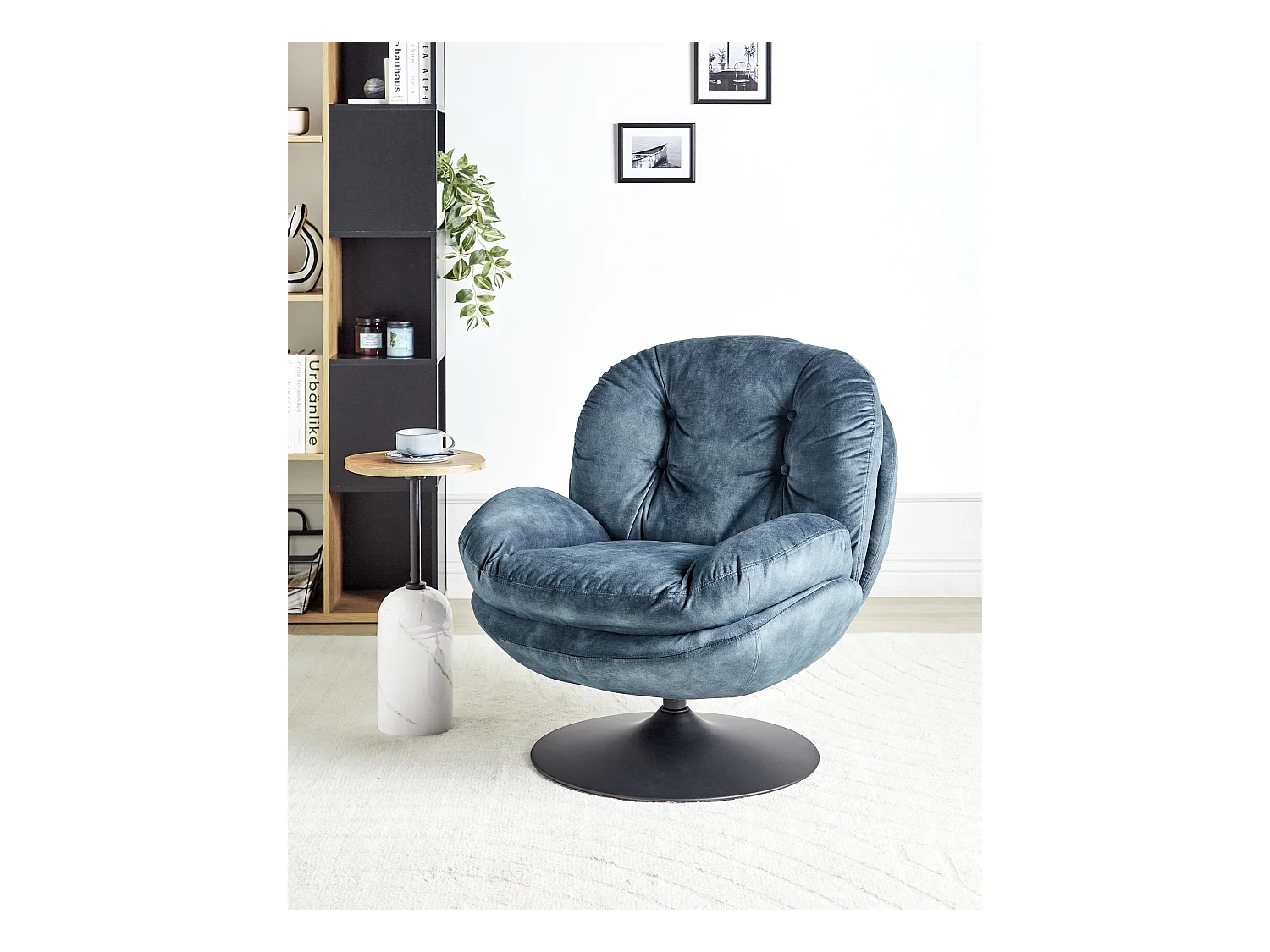 Fotel obrotowy NOLVIK Welur Ciemnoniebieski