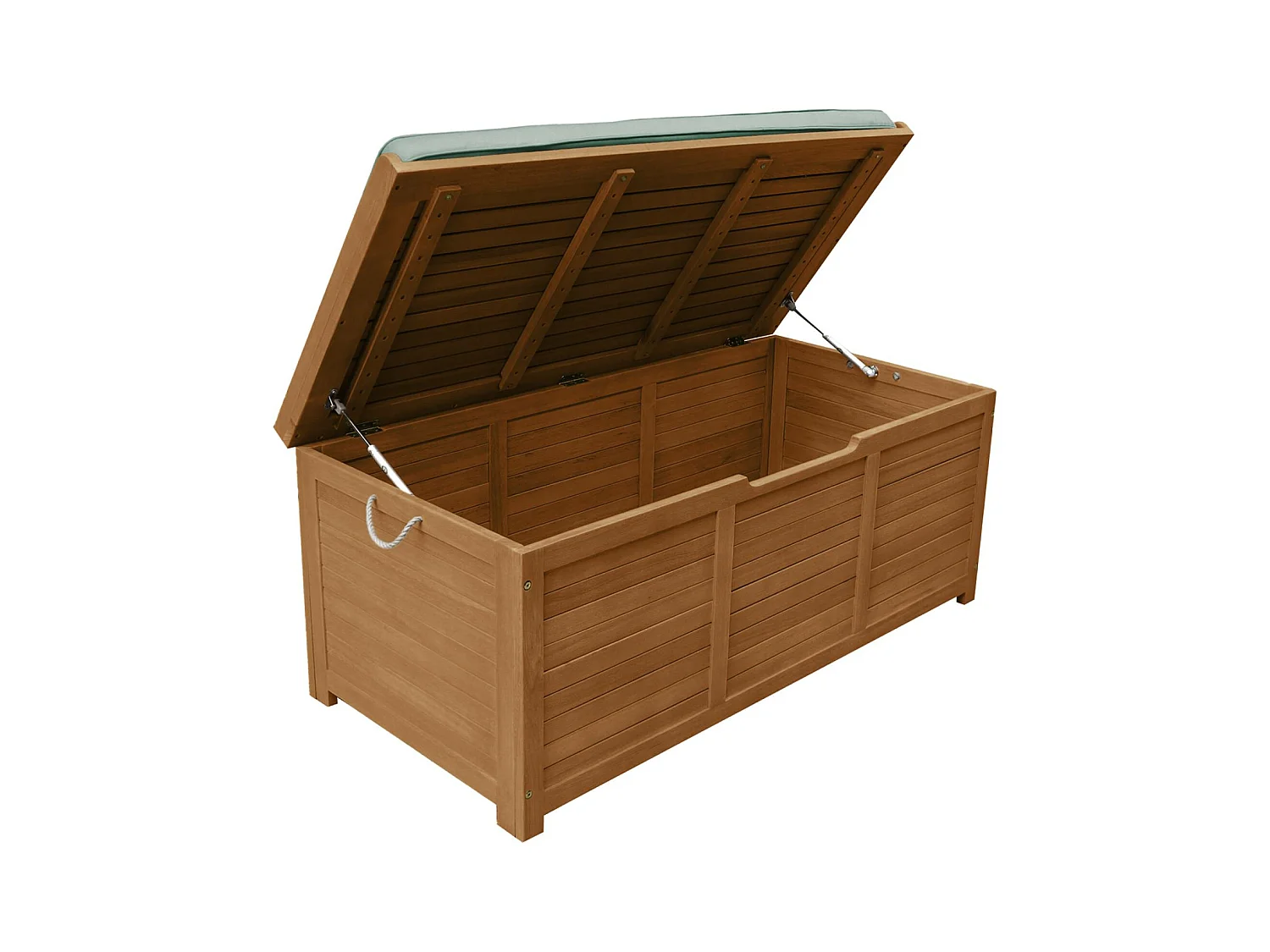 Coffre de jardin 200L en bois - Caja kaki - 125x60cm rangement coussins avec 2 vérins et poignées