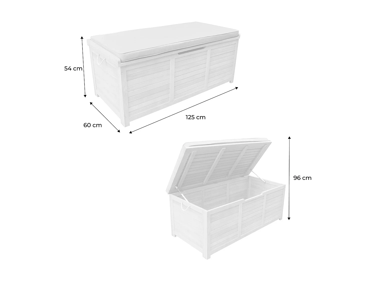 Coffre de jardin 200L en bois - Caja kaki - 125x60cm rangement coussins avec 2 vérins et poignées