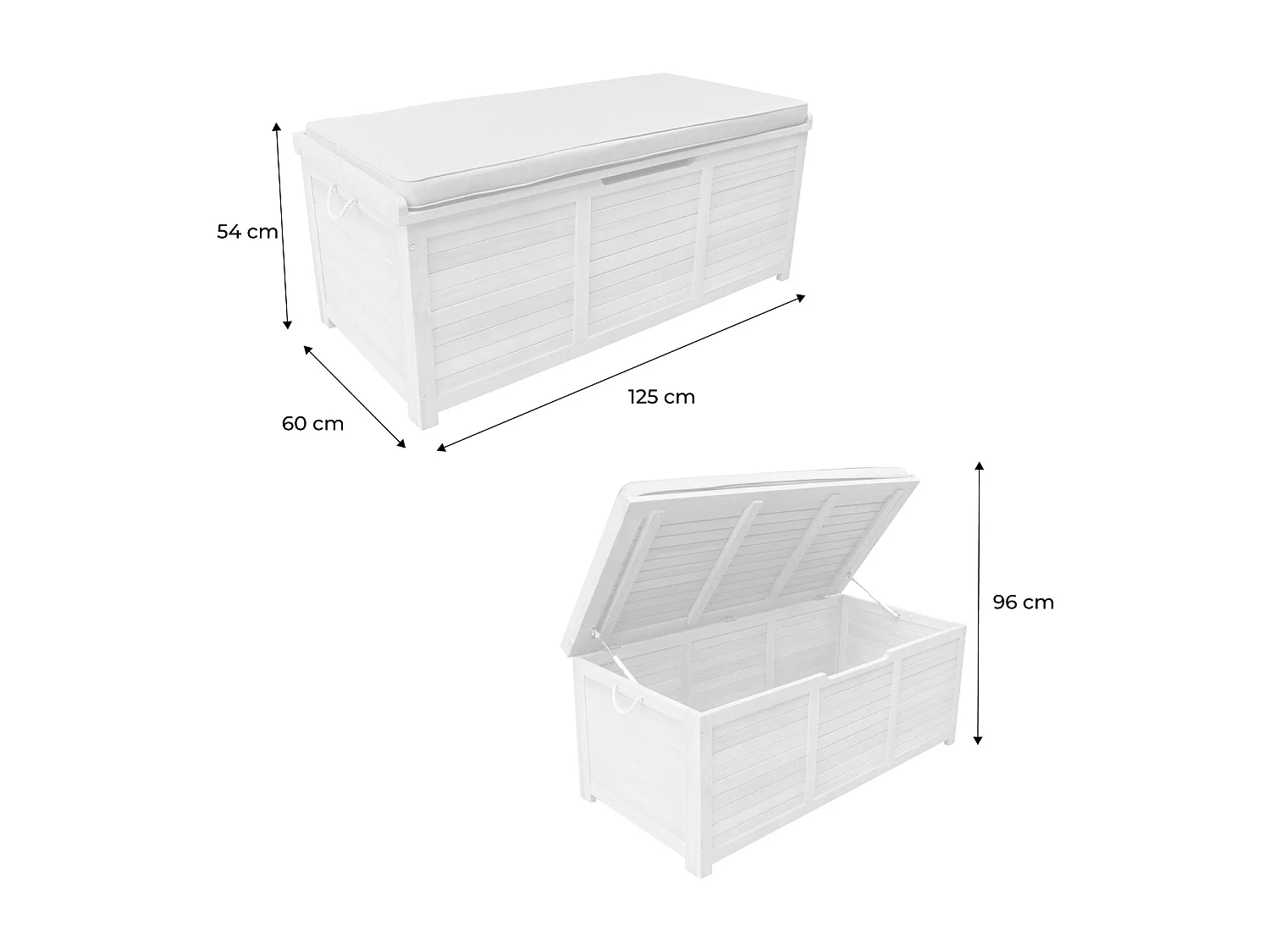 Coffre de jardin 200L en bois - Caja kaki - 125x60cm rangement coussins avec 2 vérins et poignées
