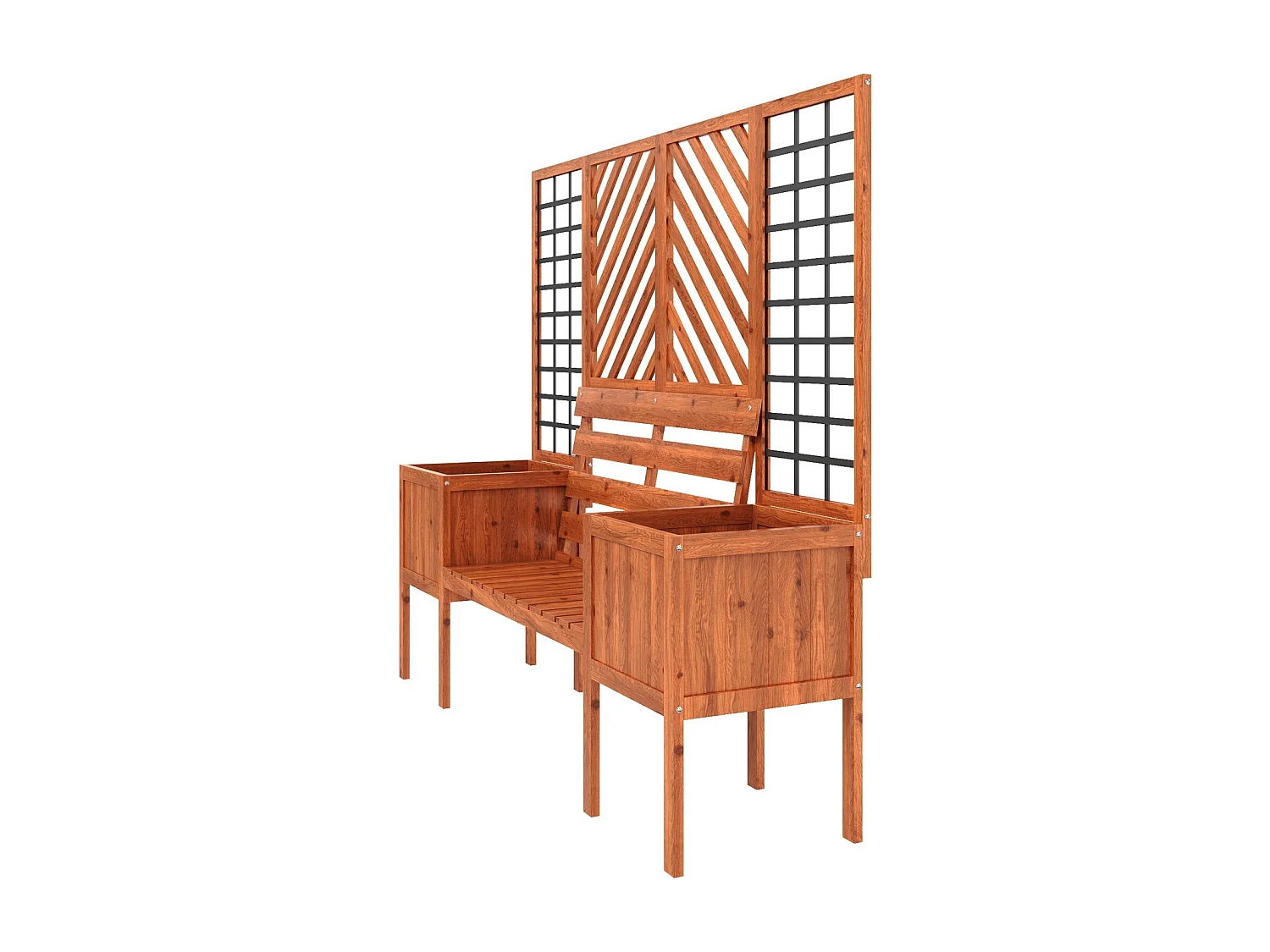 Plancheur met bruin trellis - in solide FIR - voor tuinterras - 170x42x145cm