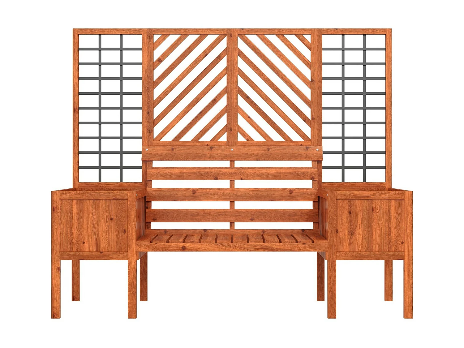 Plancheur met bruin trellis - in solide FIR - voor tuinterras - 170x42x145cm