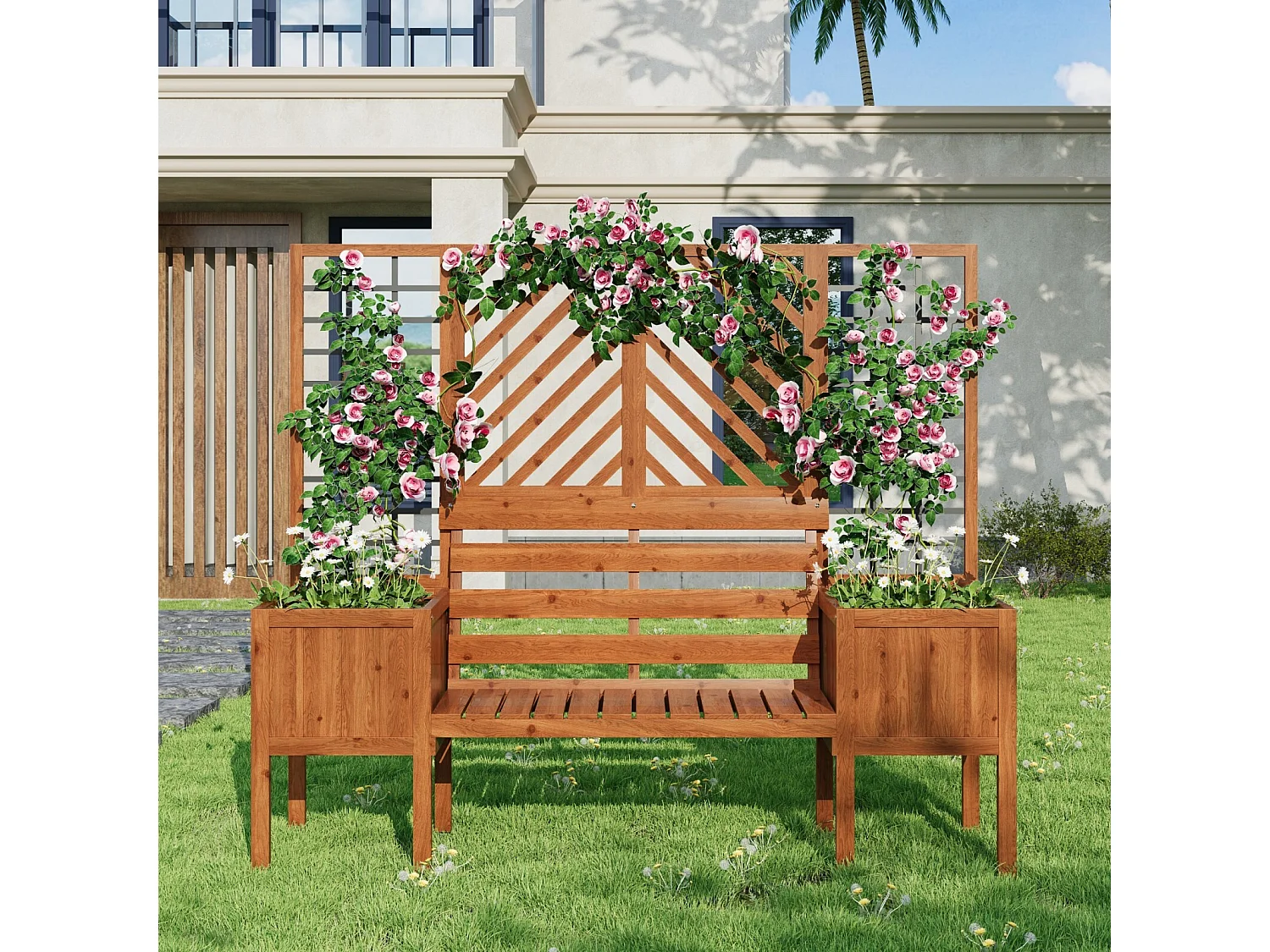 Jardinière avec treillis marron - en sapin massif - pour jardin terrasse - 170x42x145cm