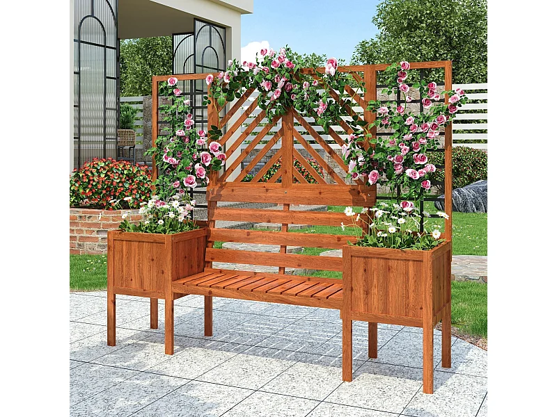Plancheur mit braunem Gitter - in fester Tanne - für Gartenterrasse - 170 x 42 x 145 cm