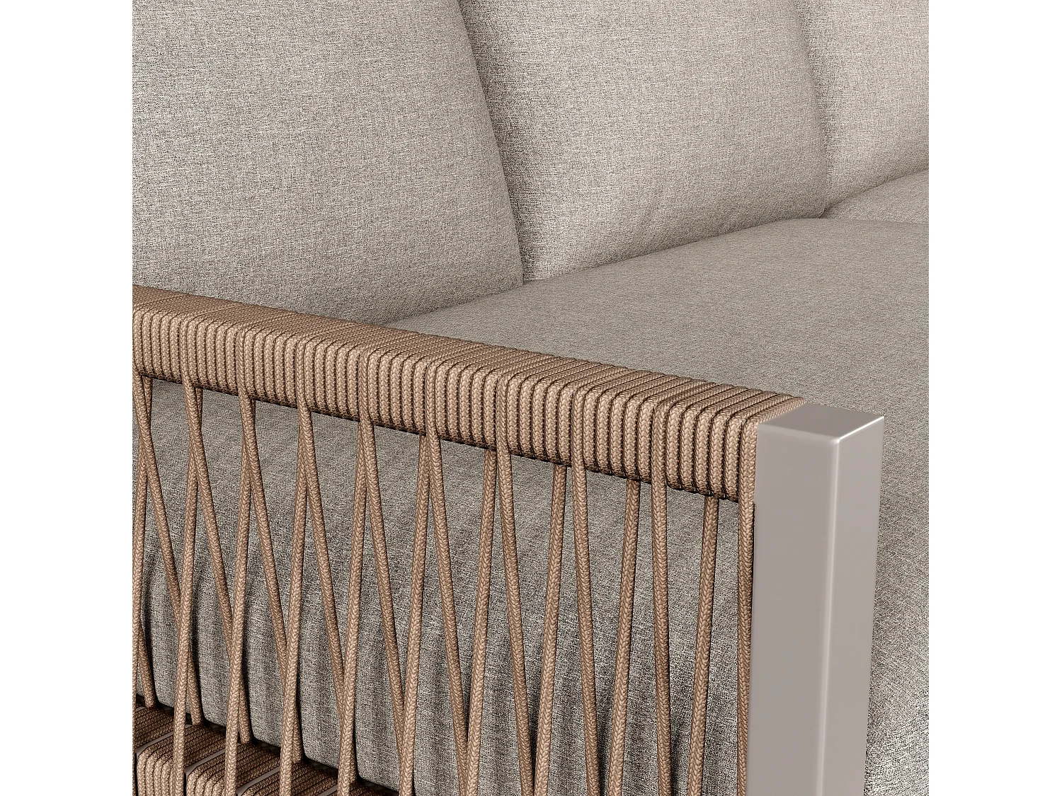 Salon de jardin modulable en fer galvanisé : 3 canapés 2 places + tables basses gigognes - Beige