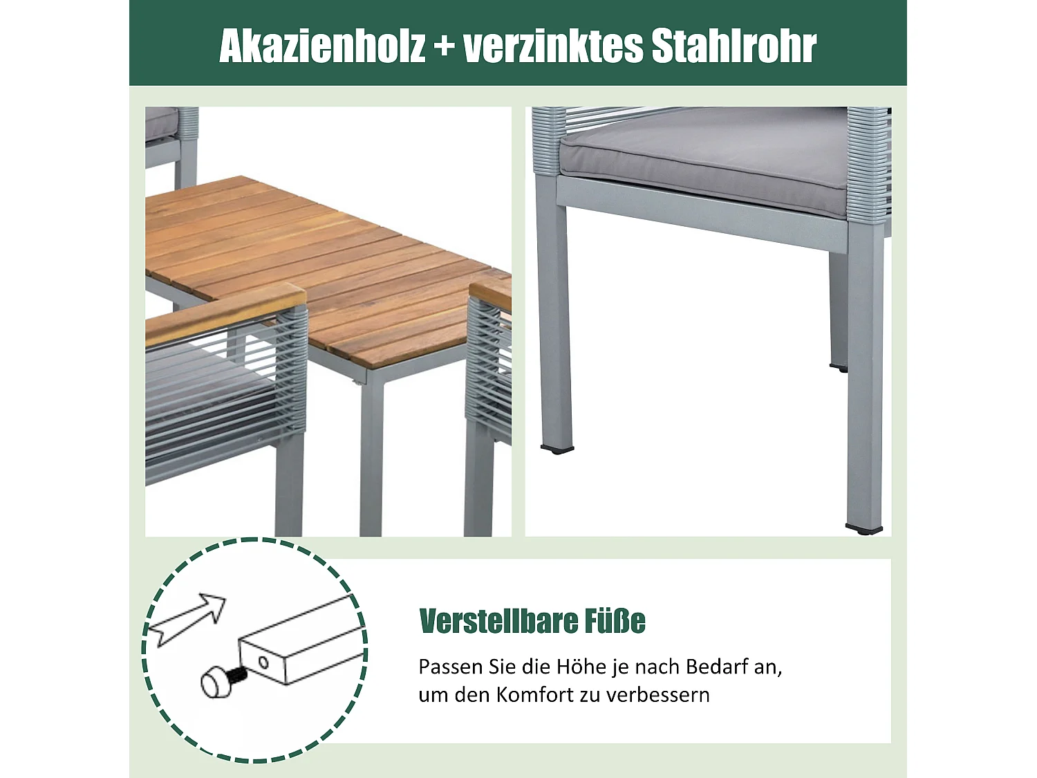 Modulaire metalen tuinmeubelen: 1 2-zitsbank + 2 fauteuils + 1 salontafel - Grijs