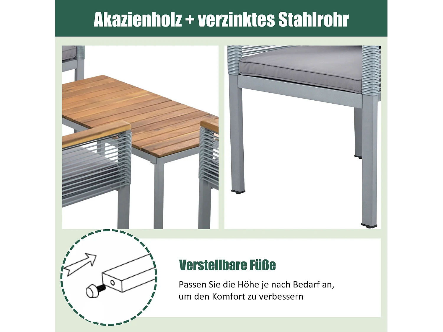 Modulare Gartenmöbel aus Metall: 1 2-Sitzer-Sofa + 2 Sessel + 1 Couchtisch - Grau