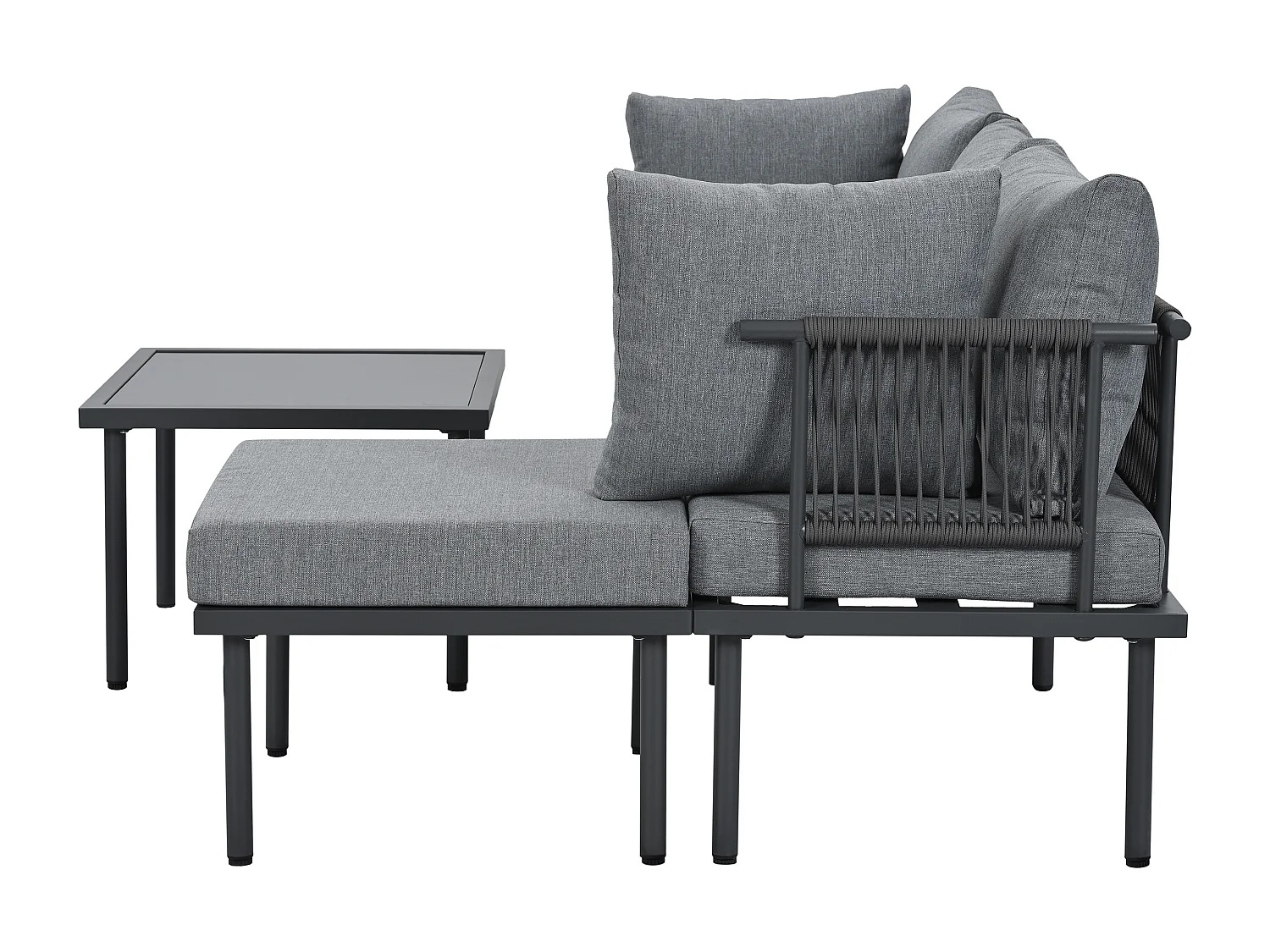 Zestaw mebli ogrodowych modułowych z litego drewna: 1 sofa 3-osobowa + 1 stołek + 1 szklany stolik kawowy - Szary