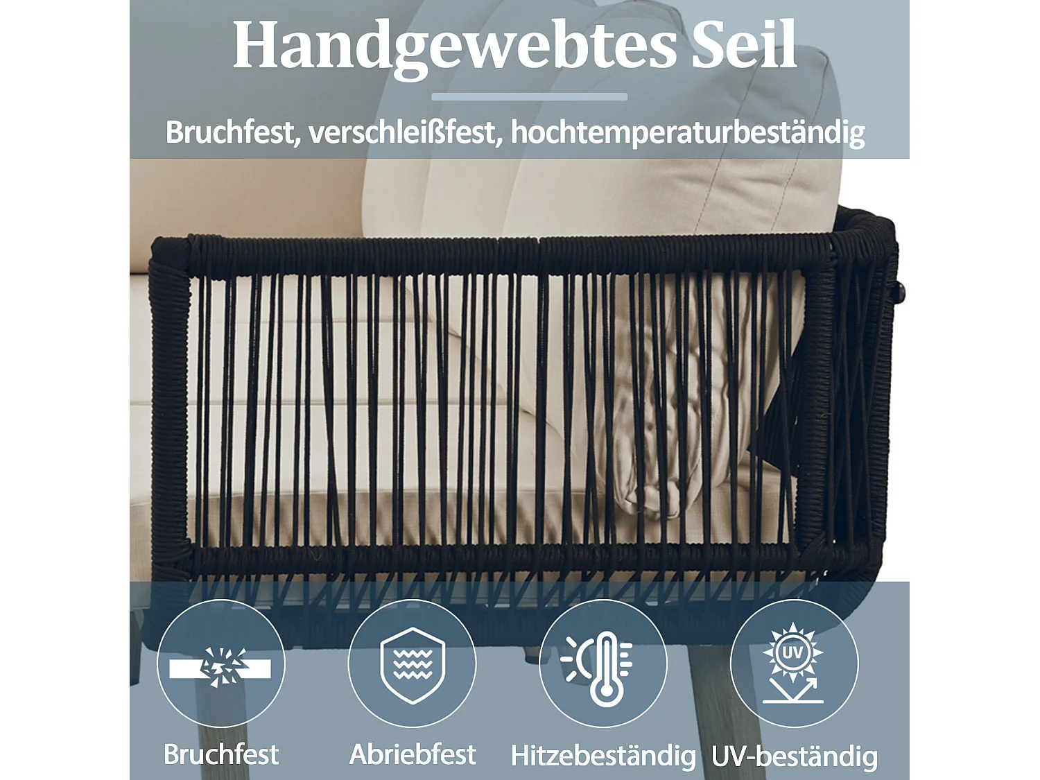 Arredo da giardino modulare in acciaio zincato: 1 divano 3 posti + 1 divano 2 posti + 1 tavolino - Beige + nero