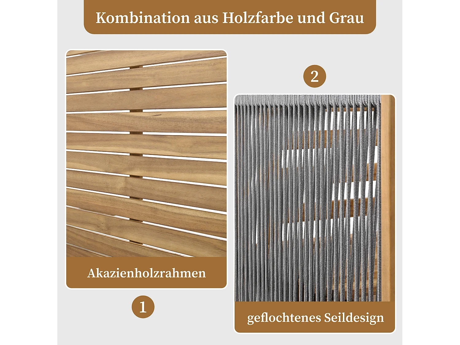 Modulaire tuinmeubelen in acaciahout: 1 3-zitsbank + 1 2-zitsbank + 3 krukken + 1 tafel - Grijs + naturel