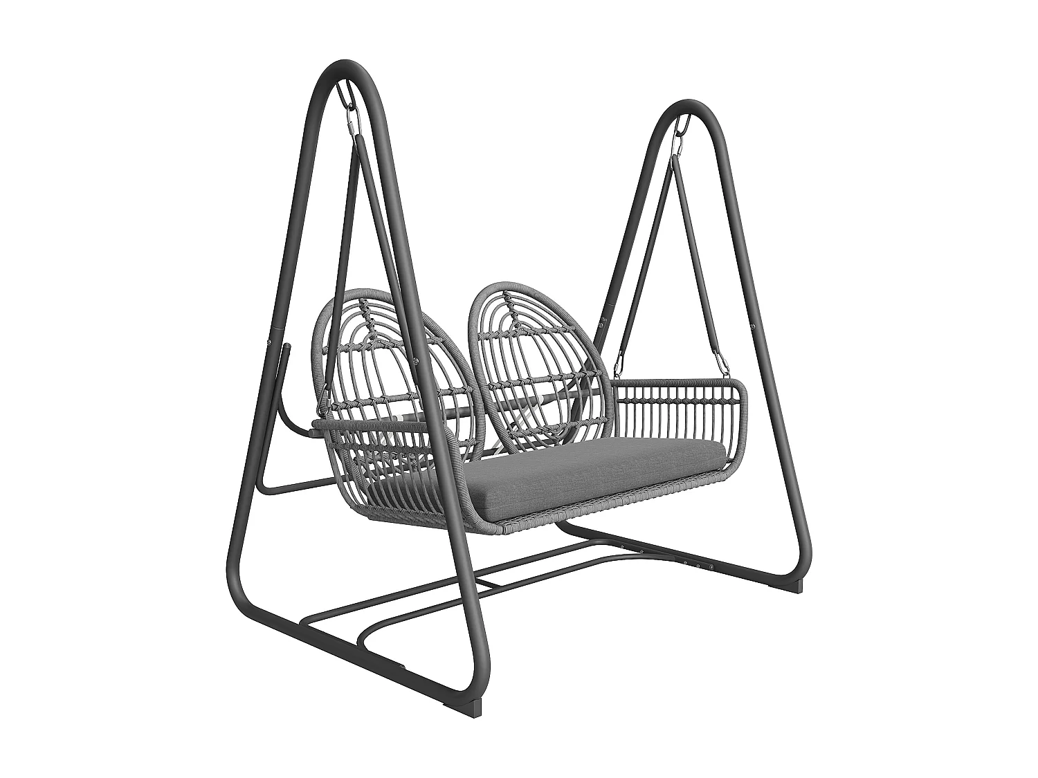 Balanço de jardim de vime PE de 2 lugares, balanço de jardim, para uso externo, 141 x 109 x 143 cm - Cinza escuro