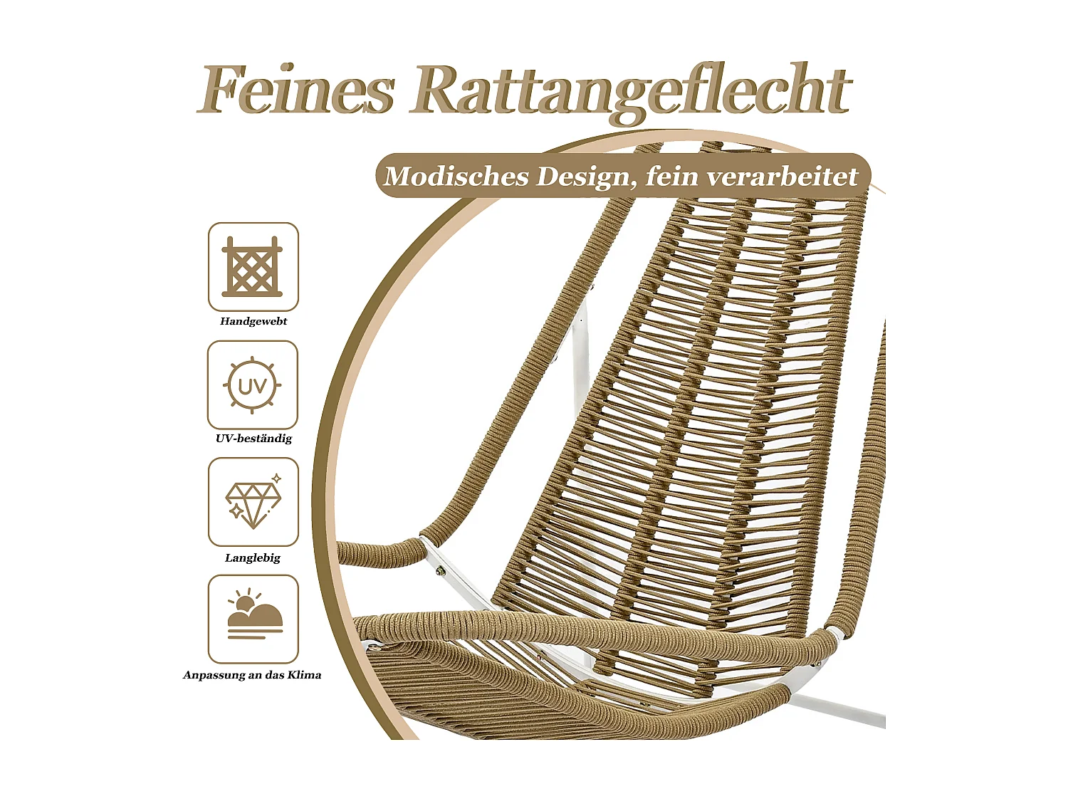 Chaise à bascule de jardin en métal et corde tissée - avec repose-pièds - 103 x 80 x 106.5 cm - Beige et marron