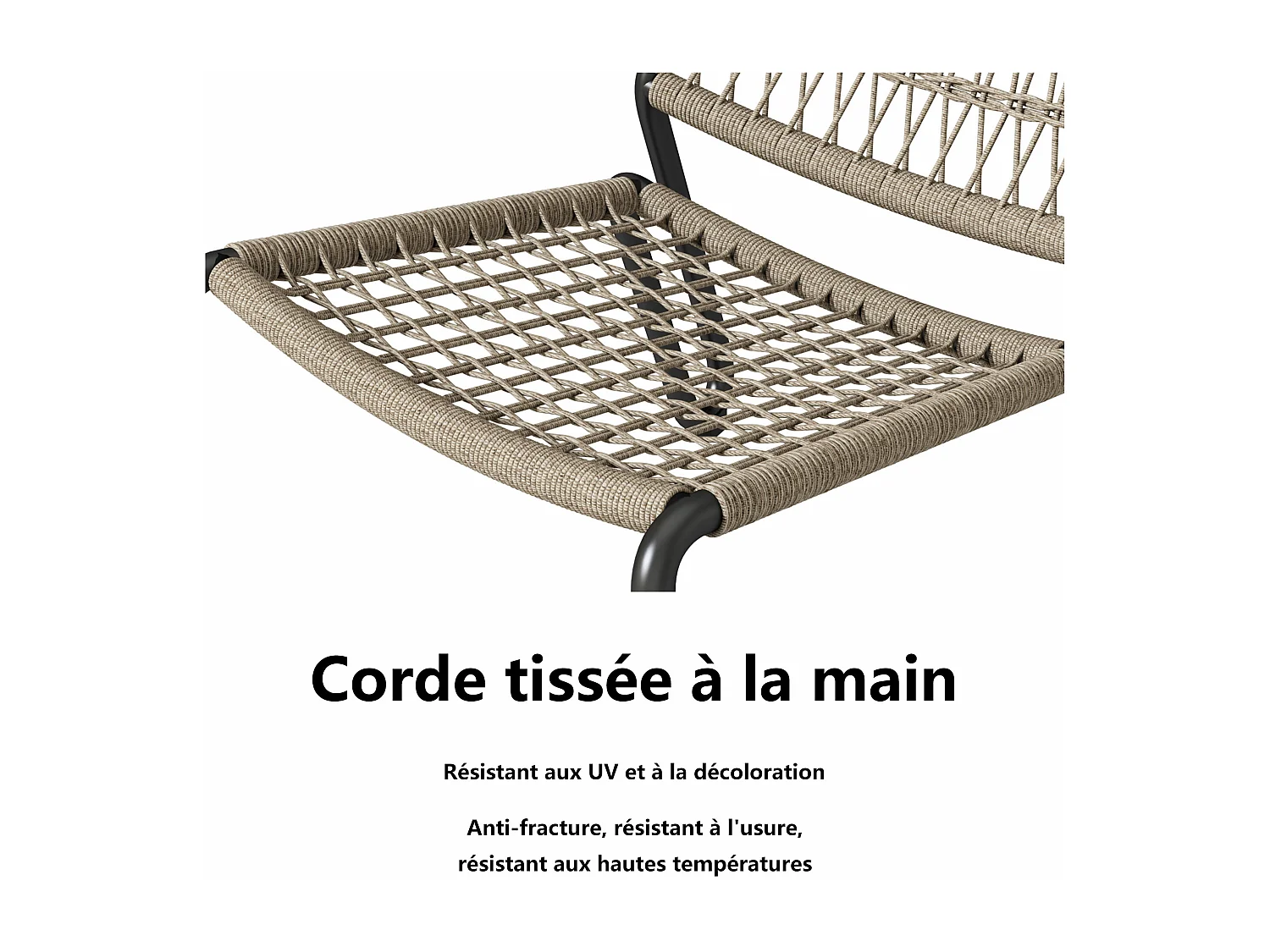 Tuintafel en 2 stoelen set - Gegalvaniseerd staal, touw en massief hout - voor terras, tuin en balkon - Beige