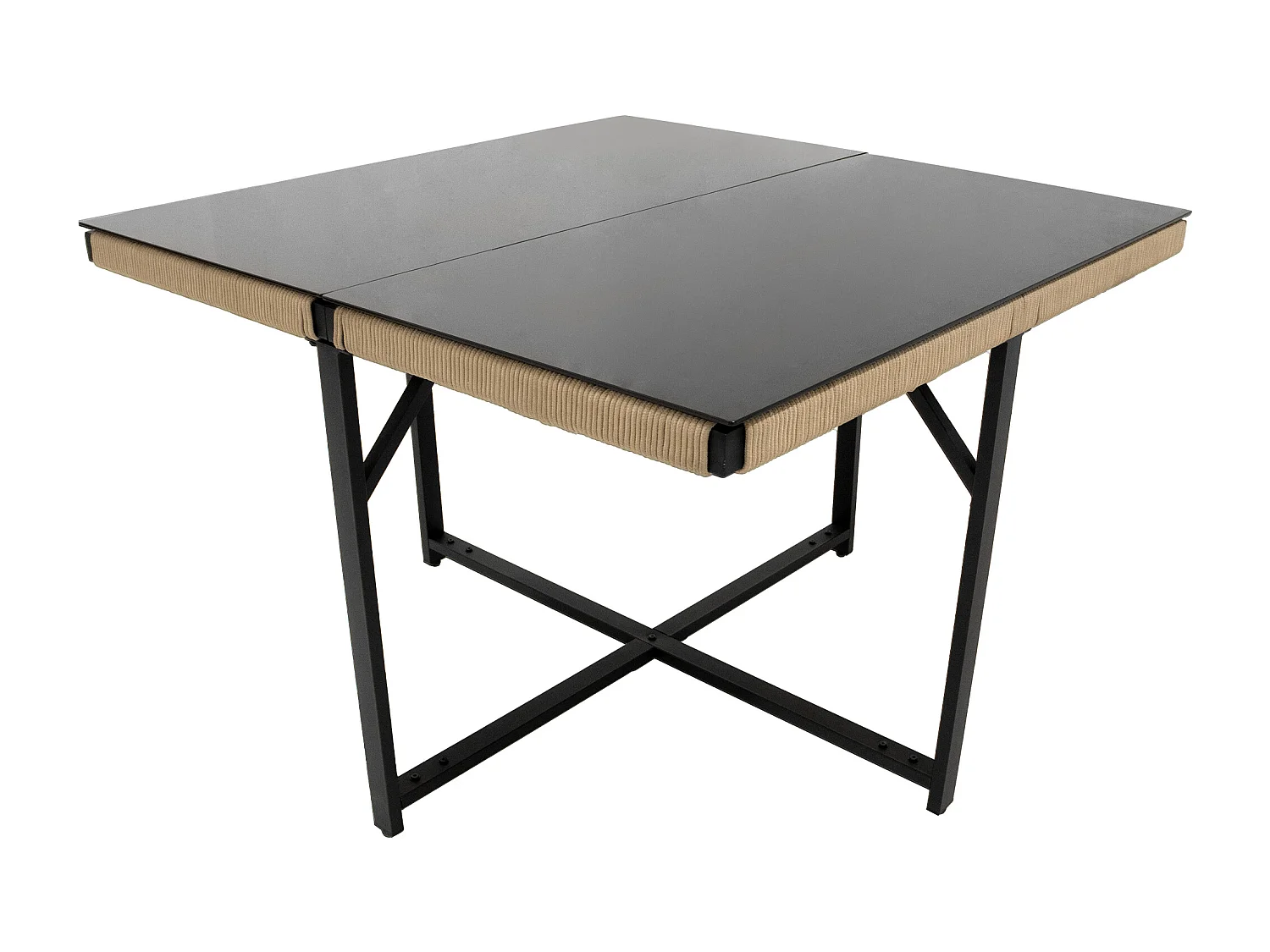 Ensemble table à manger et 4 chaises de jardin en métal - plateau de table en verre - Beige + noir