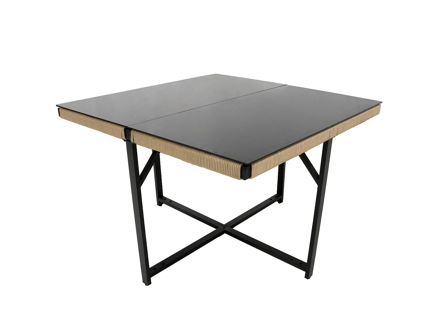Ensemble table à manger et 4 chaises de jardin en métal - plateau de table en verre - Beige + noir