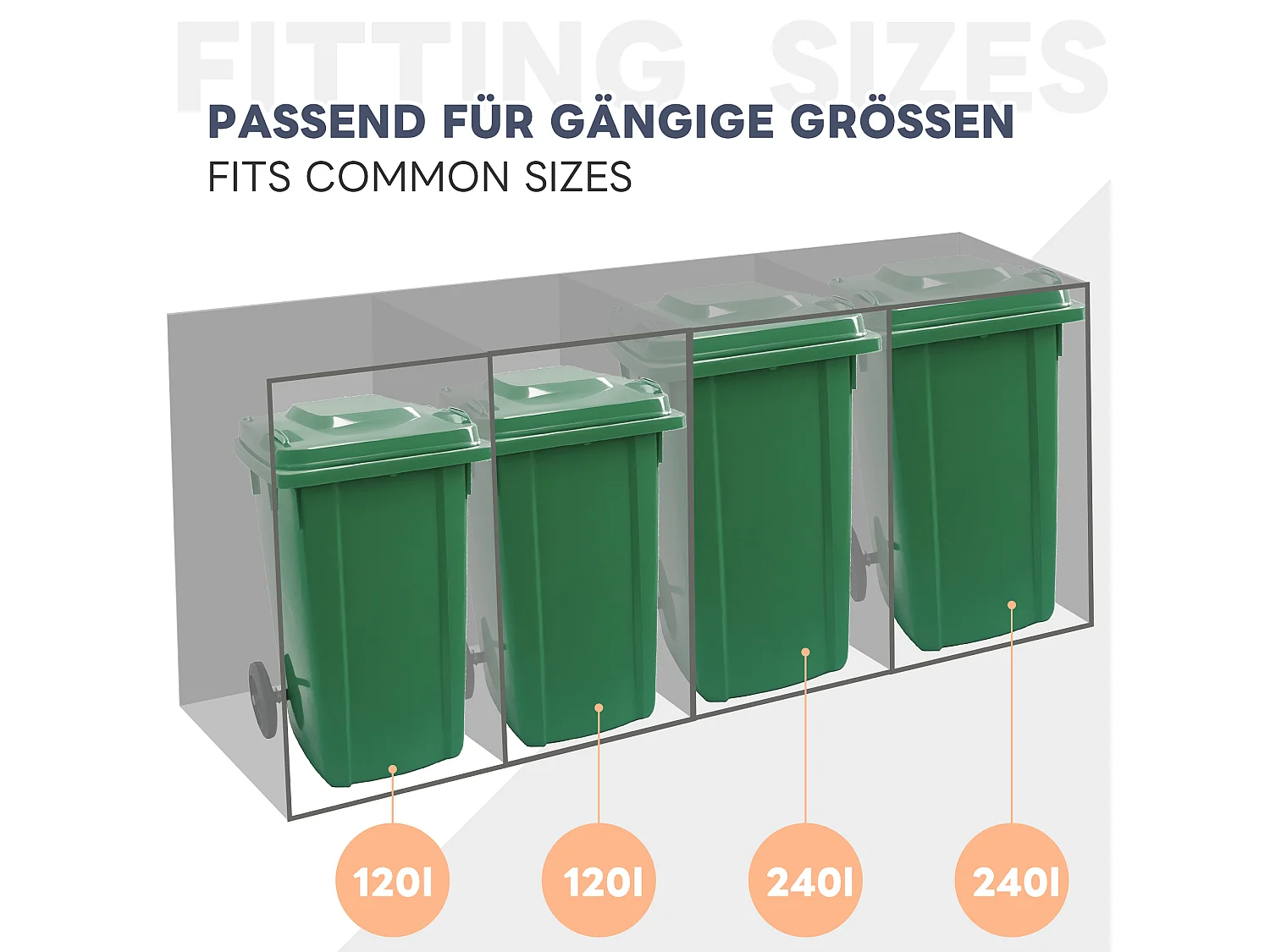 Abri de poubelle pour 4 poubelles, habillage de poubelle avec trous de ventilation - 264 x 80 x 120 cm - Acier galvanisé - Gris foncé