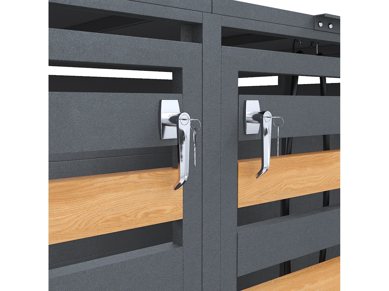 Abri de poubelle pour 4 poubelles, habillage de poubelle avec trous de ventilation - 264 x 80 x 120 cm - Acier galvanisé - Gris foncé