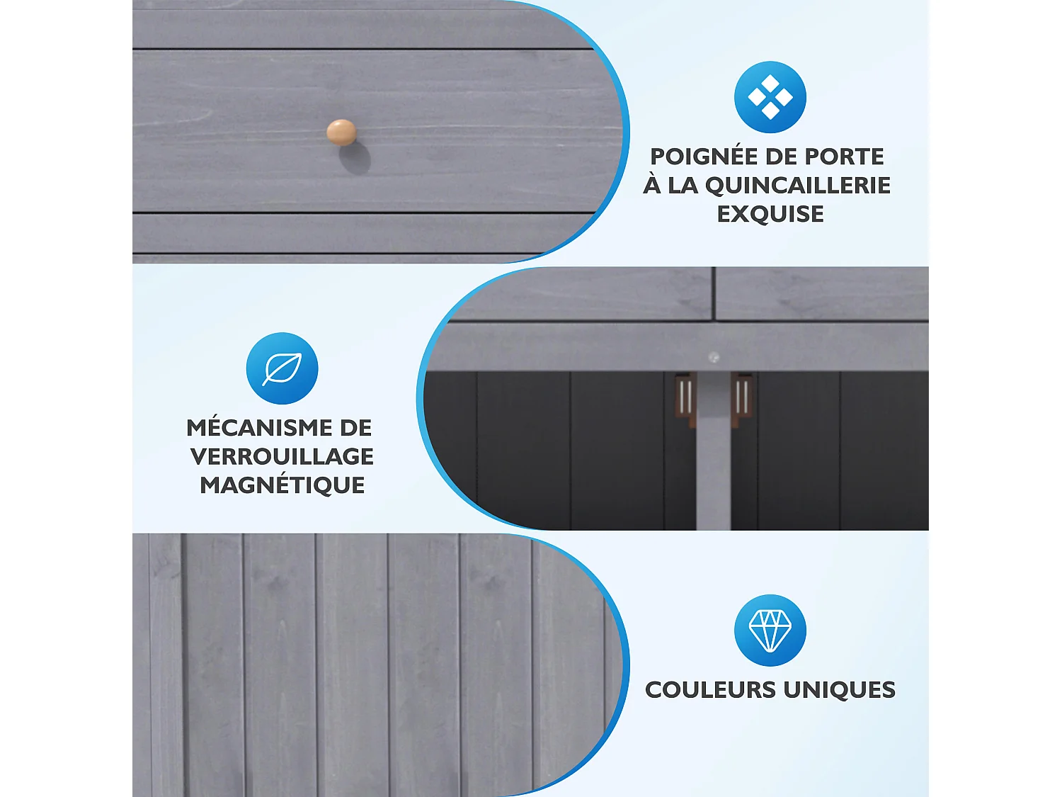 Mobiletto da giardino, casetta da giardino in legno massello con 2 ante, 2 cassetti e ripiano portaoggetti - 141,5 x 44 x 105 - Grigio