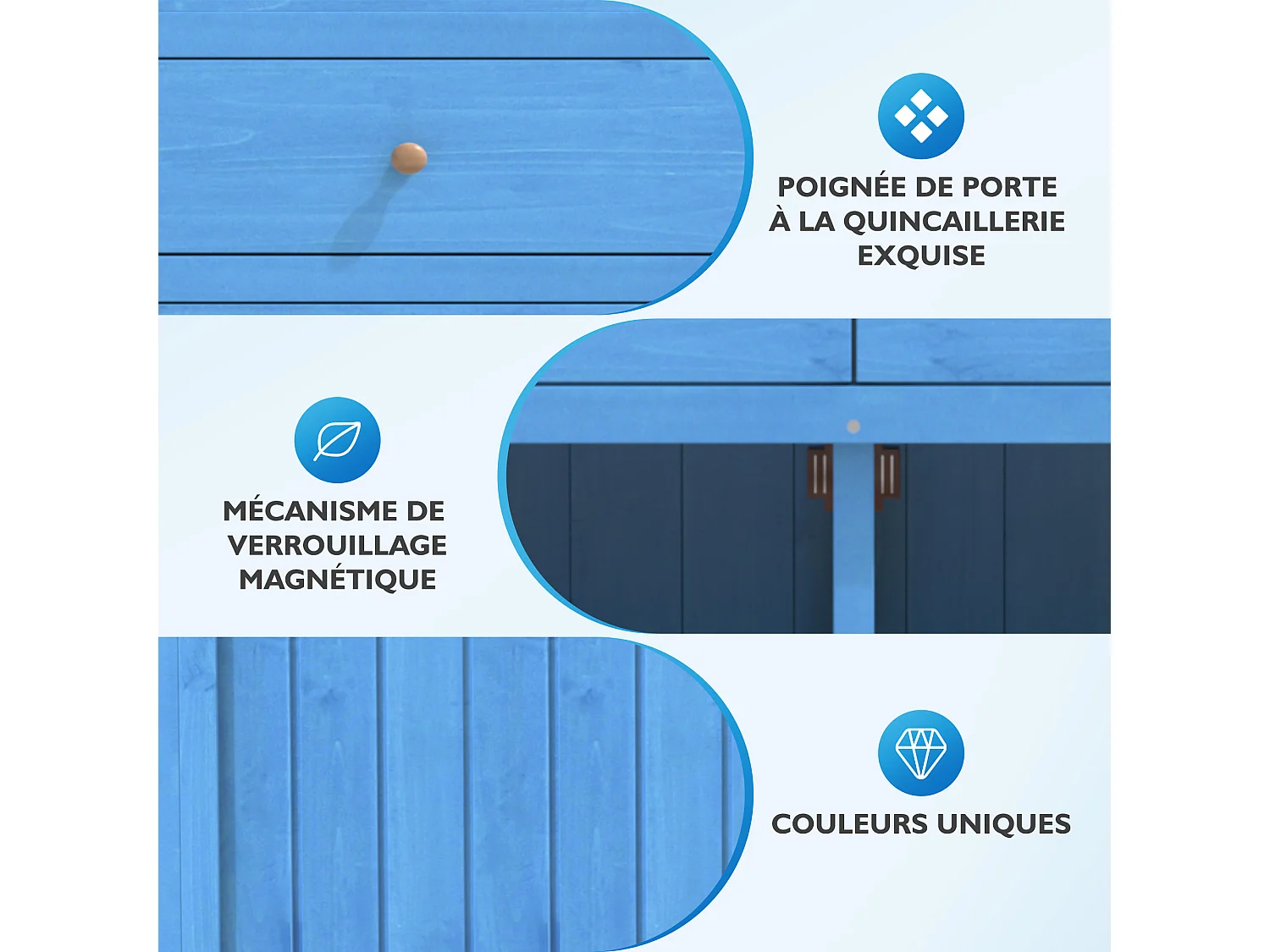 Armário de jardim, galpão de jardim de madeira maciça com 2 portas, 2 gavetas e prateleira de armazenamento - 141,5 x 44 x 105 - Azul