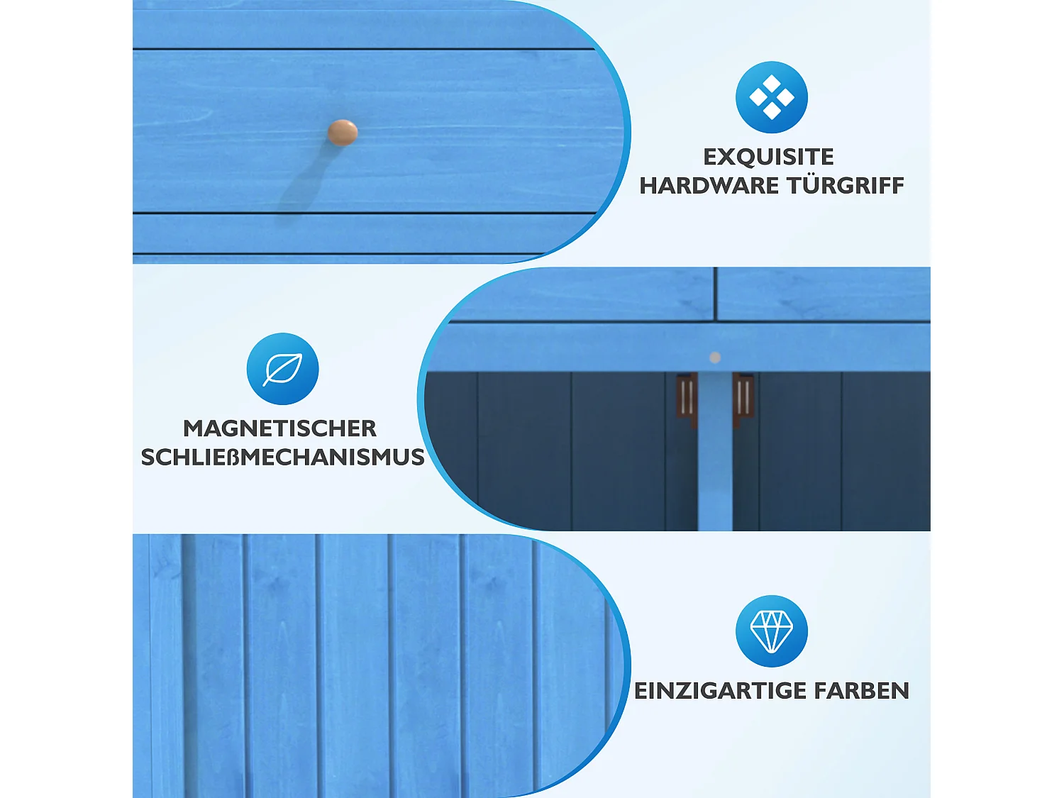 Tuinkast, massief houten tuinhuis met 2 deuren, 2 laden en opbergplank - 141,5 x 44 x 105 - Blauw