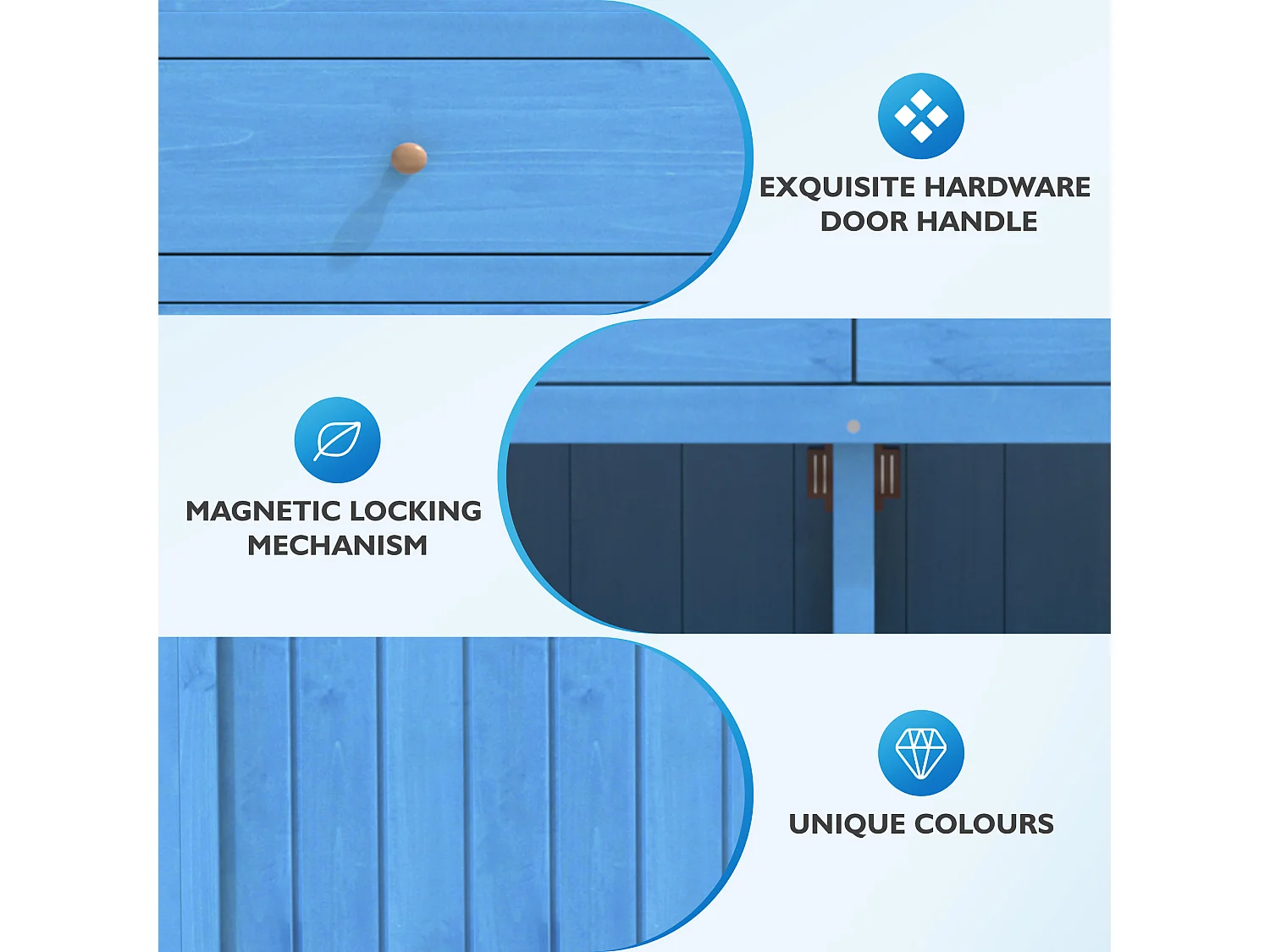 Tuinkast, massief houten tuinhuis met 2 deuren, 2 laden en opbergplank - 141,5 x 44 x 105 - Blauw