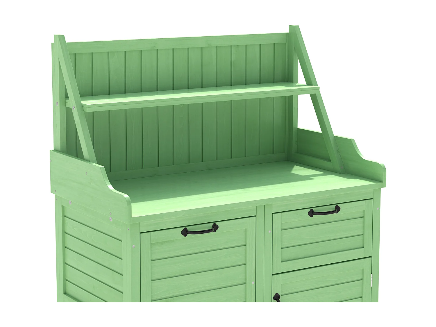 Mobiletto da giardino, casetta da giardino in legno massello con 2 ante, 1 cassetto e ripiani portaoggetti - 100 x 43 x 154 cm - Verde