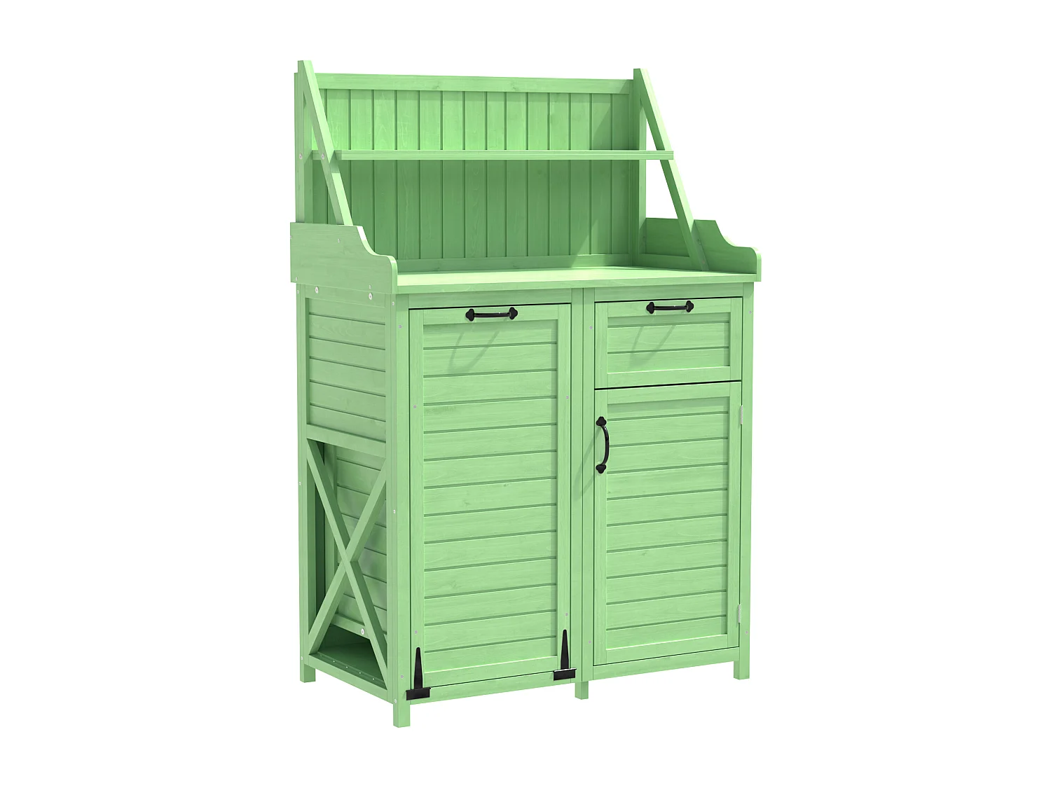 Mobiletto da giardino, casetta da giardino in legno massello con 2 ante, 1 cassetto e ripiani portaoggetti - 100 x 43 x 154 cm - Verde